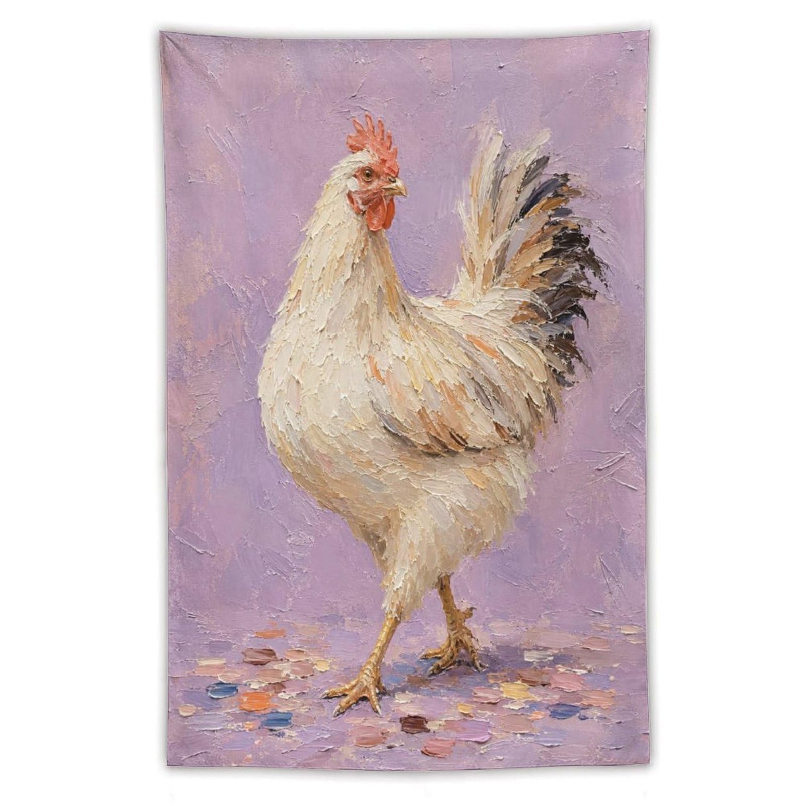 W7C8U2X3 White Rooster Purple Pastel Wall Tapestry, Living Room