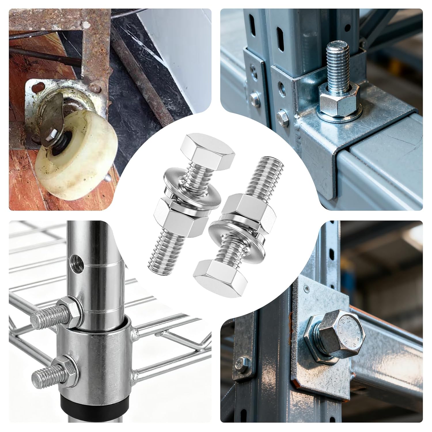10PCS 1/2-13" x 2" 304 Stainless Steel Fully Threads Bolt, Hex Head Bolts with Nut Spacer and Spanner
