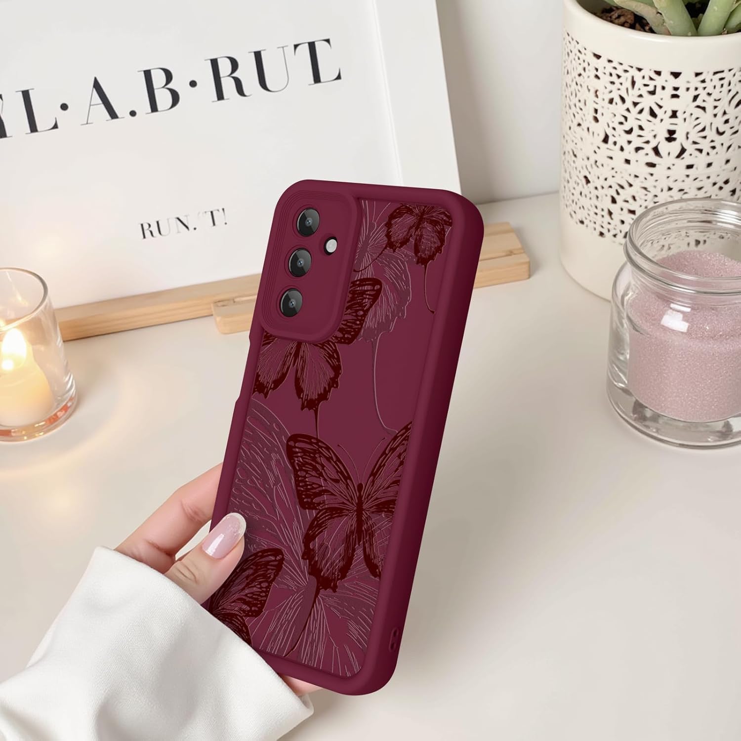 for Samsung Galaxy A16 5G Case, Creative Butterfly Pattern Design for Girl Women, Soft Silicone Shockproof Anti-Scratch Protection Phone Cover for Galaxy A16 (Burgundy Red Butterfly) - Image 5