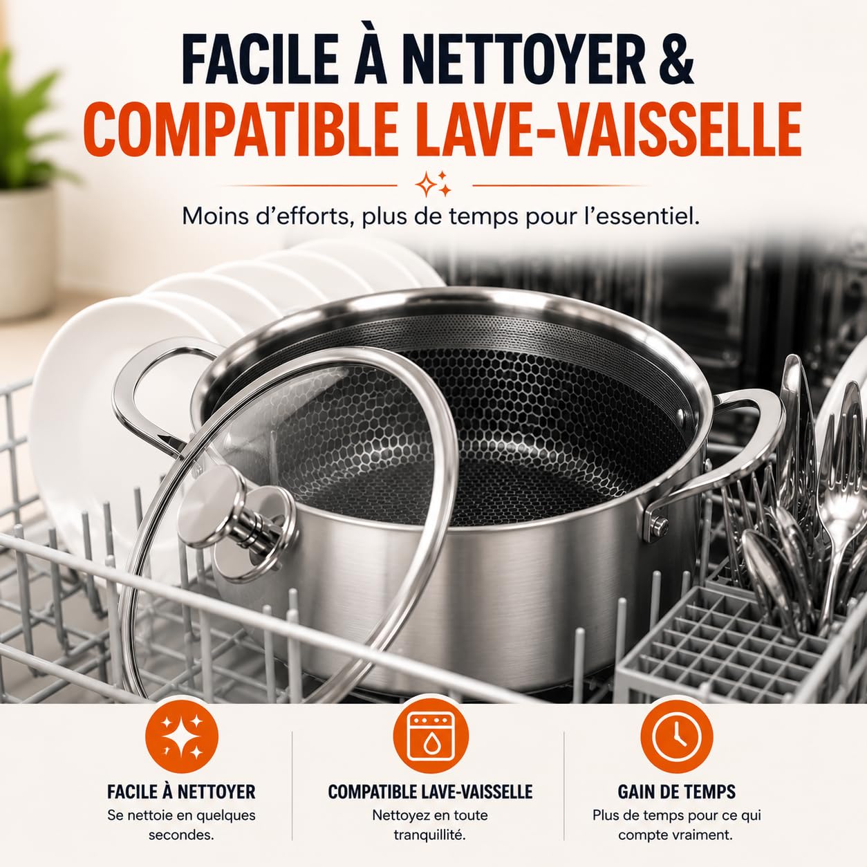 Set de 3 casseroles - ROYAL SWISS - Set 28/32/36 cm - Aluminium - Antiadhésif - Compatible induction - Maison