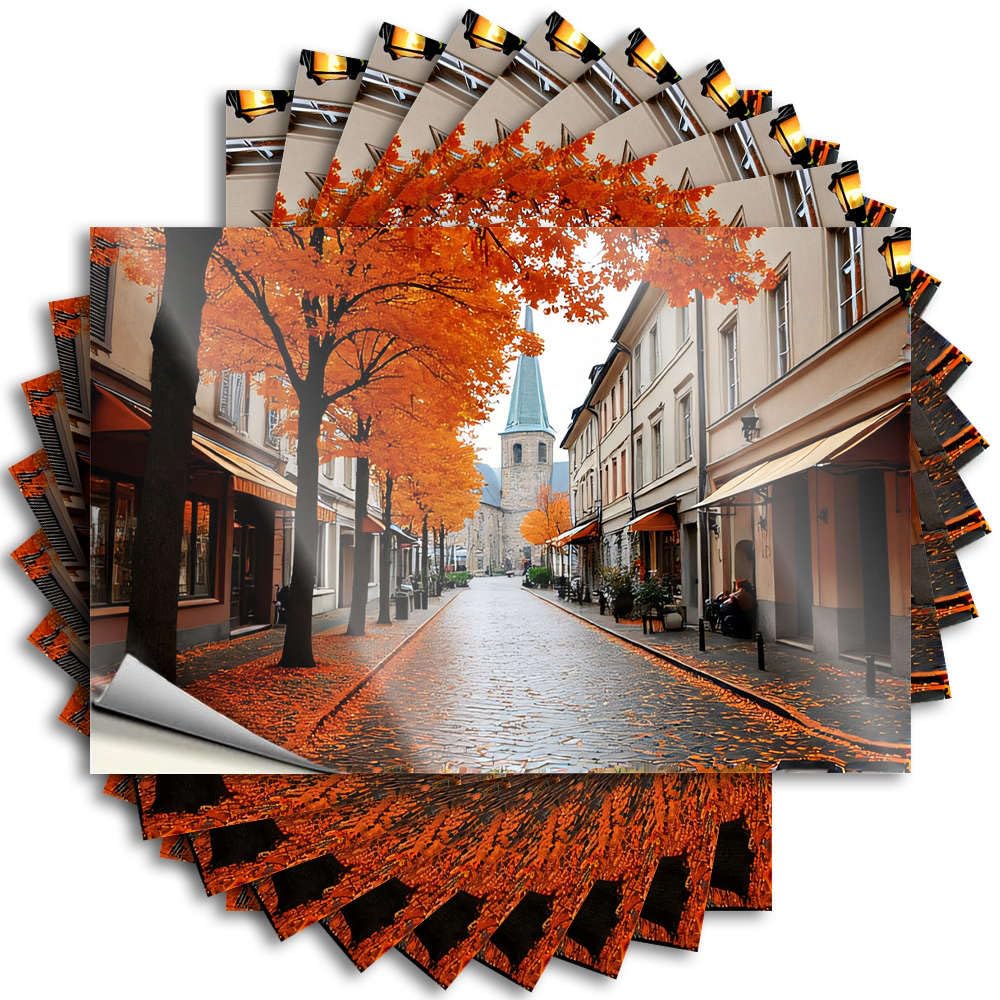 Quote Inspirational Farmhouse Porch Decor Helmet Autumn Leaves Line A Cobblestone Street with Historic Buildings - No Residue Decals for Long(12X18CM)