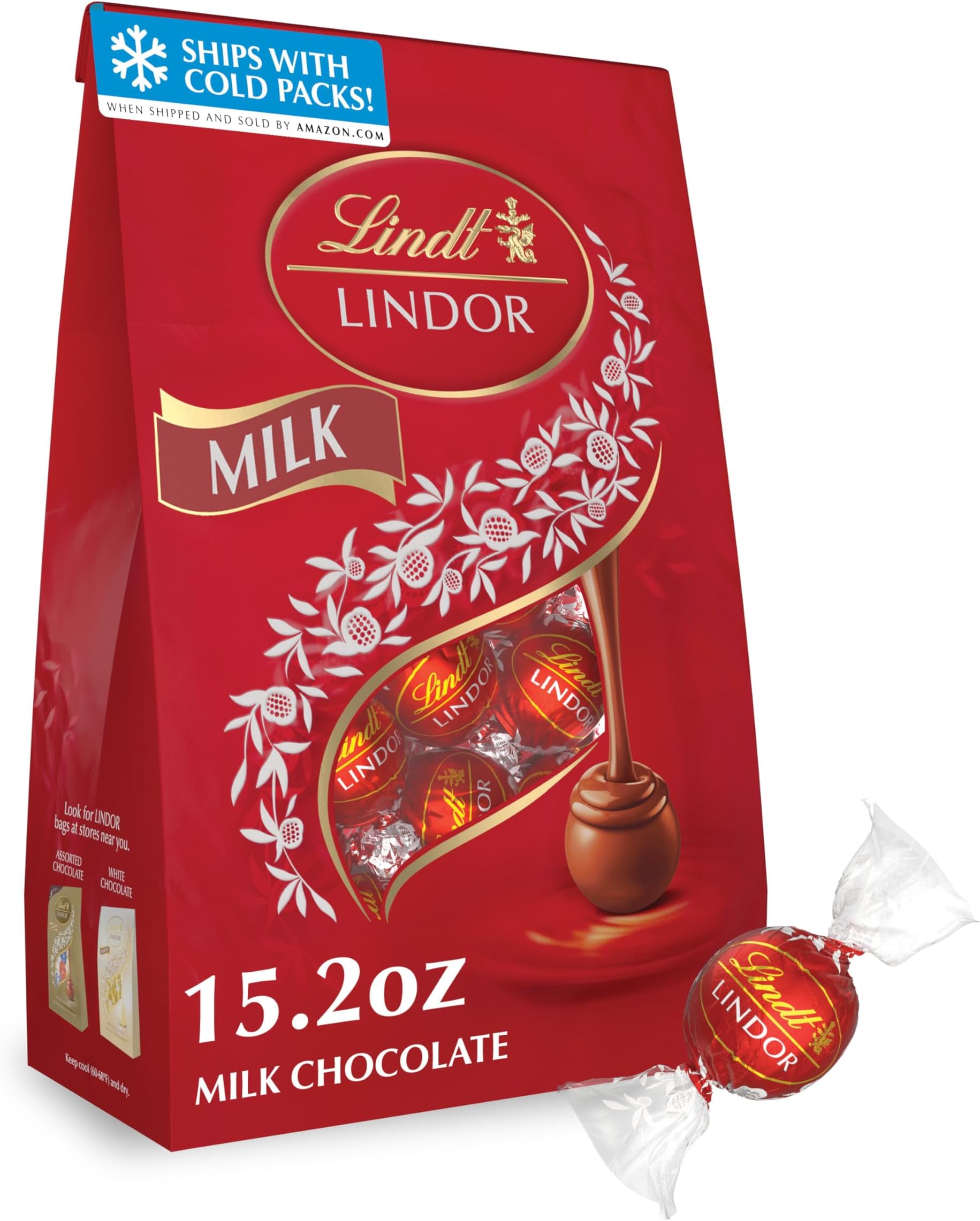 Lindt LINDOR Milk Chocolate Candy Truffles, Milk Chocolate with Melting Truffle Center, 15.2 oz. Bag