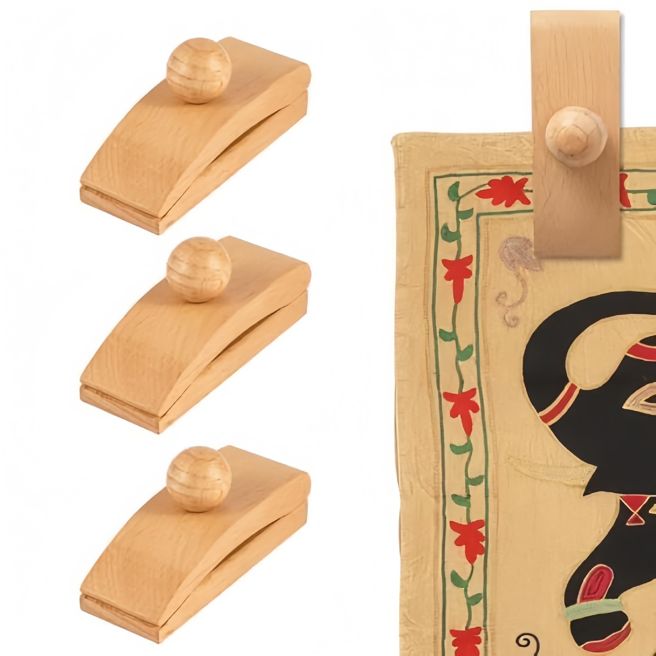 Gaipay 4 Pcs Wooden Tapestry Hanger Clips, Wall Mount Fabric Display Hooks for Quilts, Blankets, Rugs and Art Decor, Heavy Duty Wood Clamps with Easy Grip Round Knob Screws for Hanging