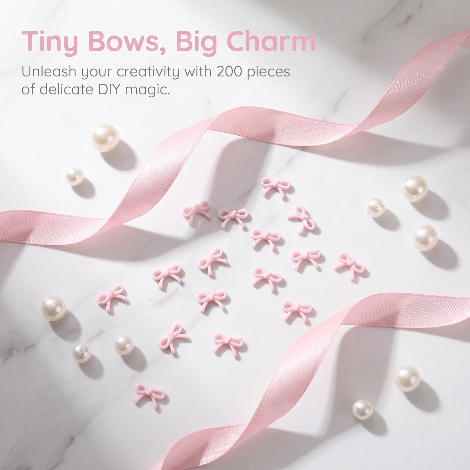 Artibetter 200pcs Miniature Pink Bows - 0.3" Tiny Resin Bowknot Charms for Crafts - Pink 3D Bow Embellishments for Nail, Hair Clips and Dollhouse Making