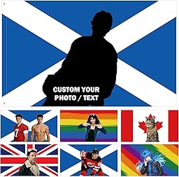 Custom Scottish Flag-Personalised Scotland Flag with Picture Photo Logo Text-Custom Scottish Tapestry Banner for Competitions,Soccer Party Bar Garden Festivals Dorm Decoration Indoor Outdoor