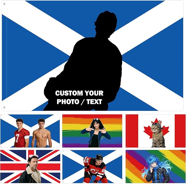 Custom Scottish Flag-Personalised Scotland Flag with Picture Photo Logo Text-Custom Scottish Tapestry Banner for Competitions,Soccer Party Bar Garden Festivals Dorm Decoration Indoor Outdoor