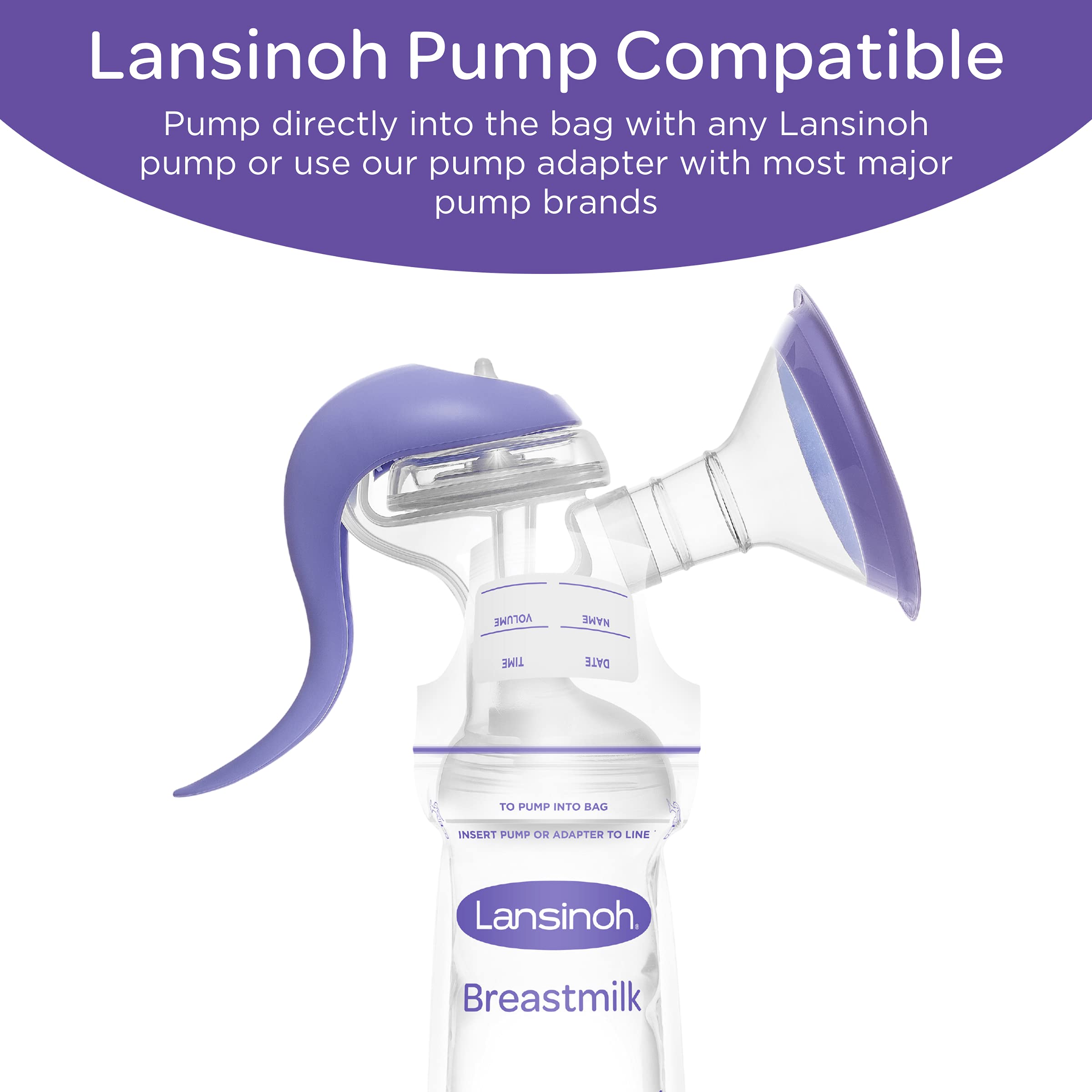 Lansinoh Breastmilk Storage Bags with Pump Adapters for Bags, 50 count