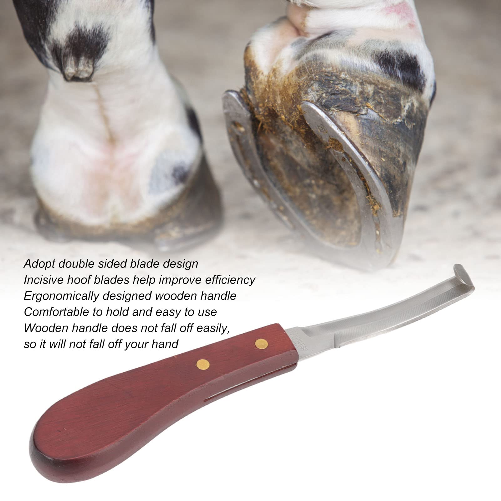 Herramienta para Recortar Pezuñas para Caballo, Cuchillo para Pezuñas de Acero Inoxidable, de Madera de Goma, Cuchillo para Pezuñas, Cuchilla de Doble Filo, Hoja de Doble Cara, Mano Derecha