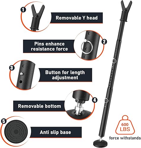 Miniatura 6 de Topes de puerta barra de seguridad, resistente 35-41.7 pulgadas, barra de seguridad ajustable para puerta, portátil, para hogar, apartamento, hotel,