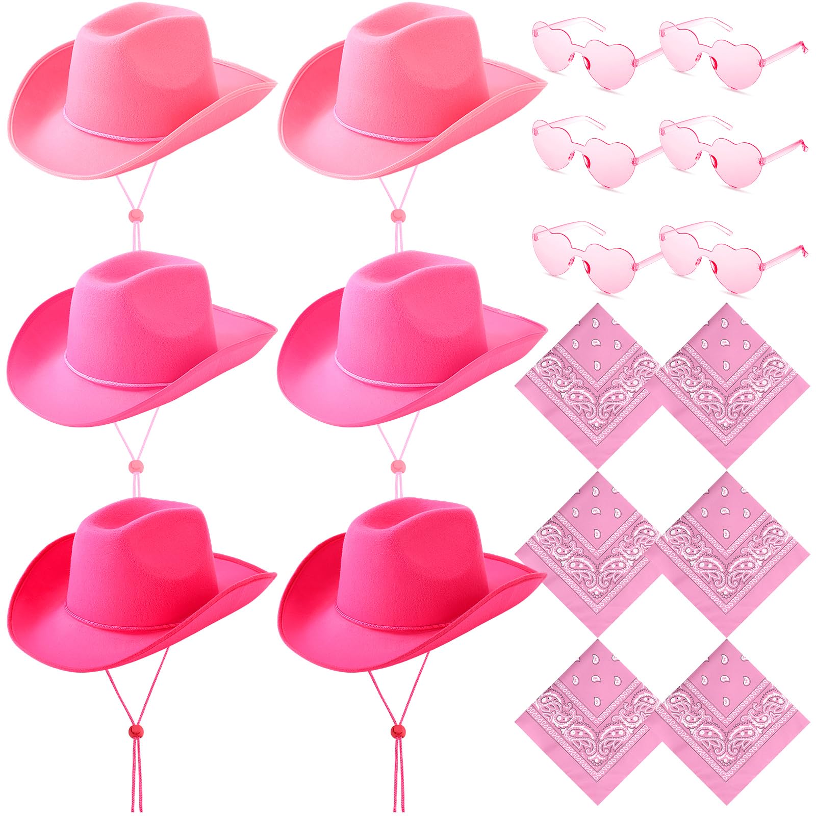 Coume 6 Sets Cowboy Hat Heart Sunglasses Paisley Bandanas
