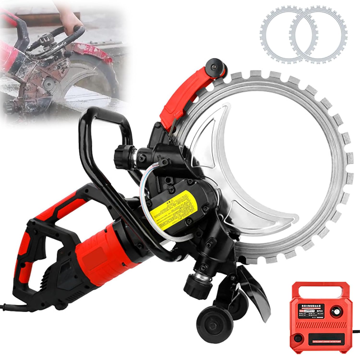 16 Inch Concrete Saw With Water Fed Dust Suppression,Electric,11.4" Cut,with 2 Saw Blades