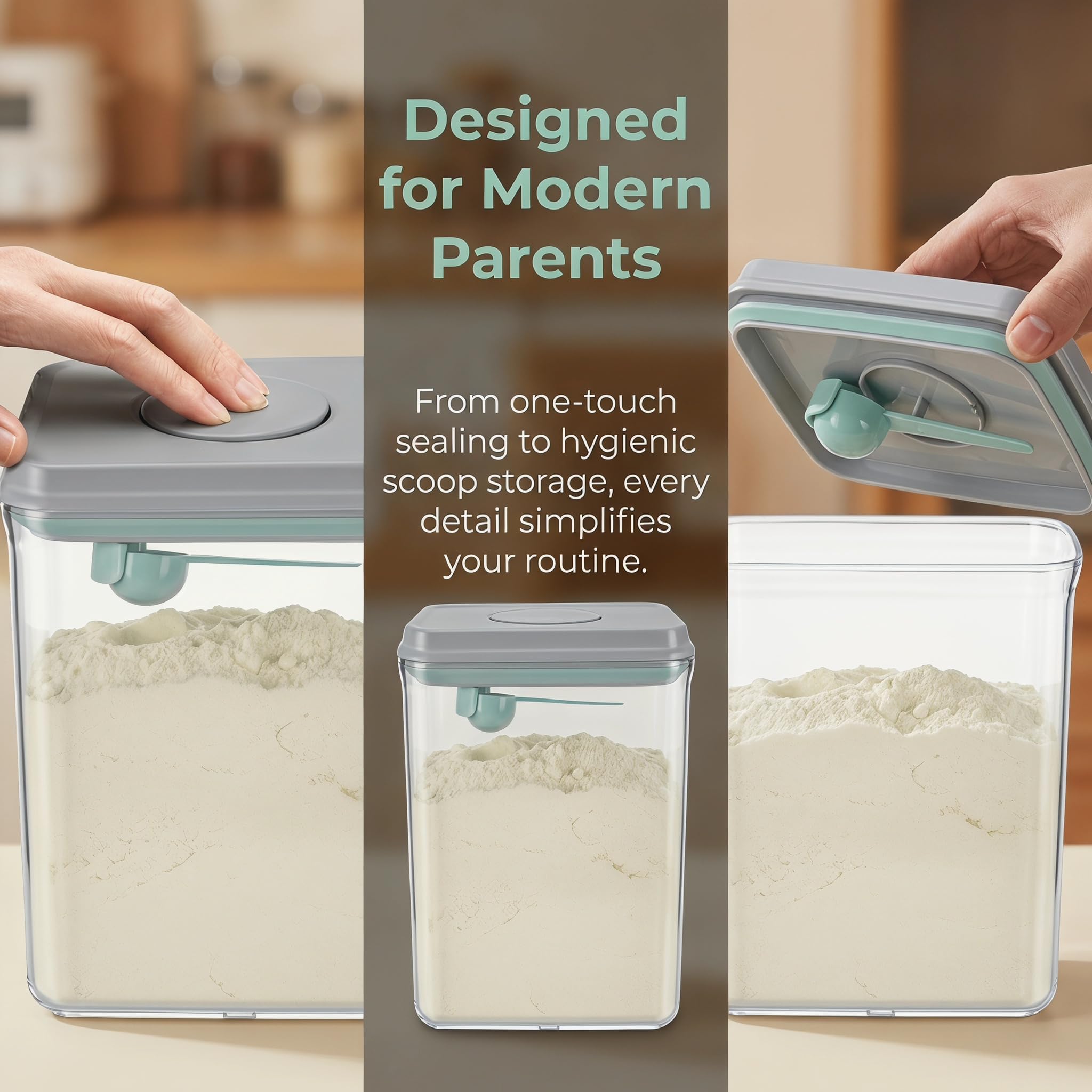 2300ml Contenedor Leche en Polvo con Cuchara y Cepillo - Dispensador de Leche Grande, Tarro Comida Libre de BPA, Almacenamiento Hermético, Dosificador de Fórmula Infantil