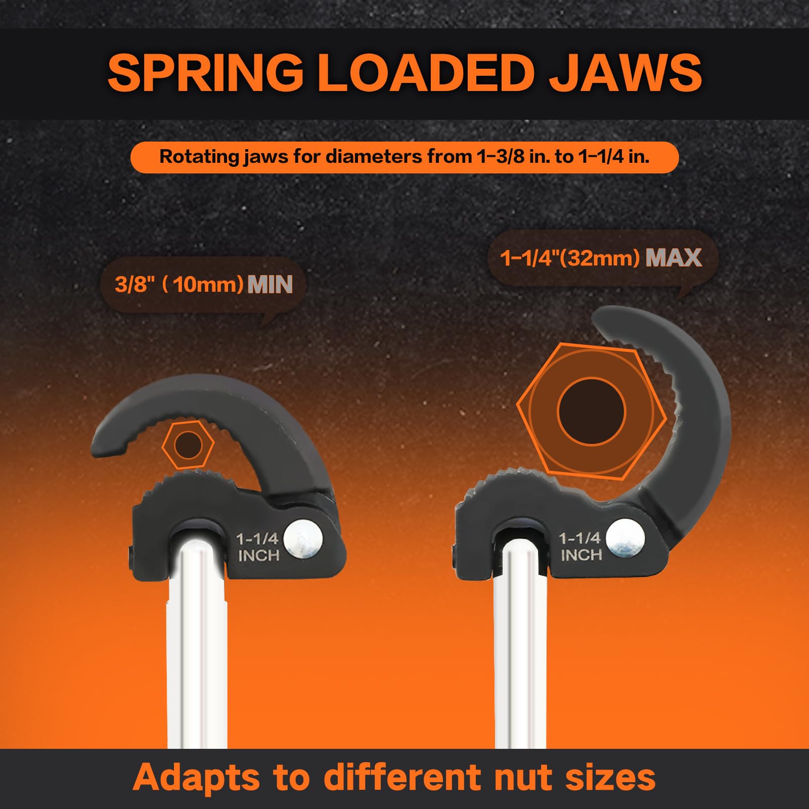 Llave de lavabo de 11 pulgadas con mandíbula ajustable de 3/8 pulgadas a 1-1/4 pulgadas, llave de grifo de fregadero para fijar tuercas traseras y de unión debajo del fregadero espacios