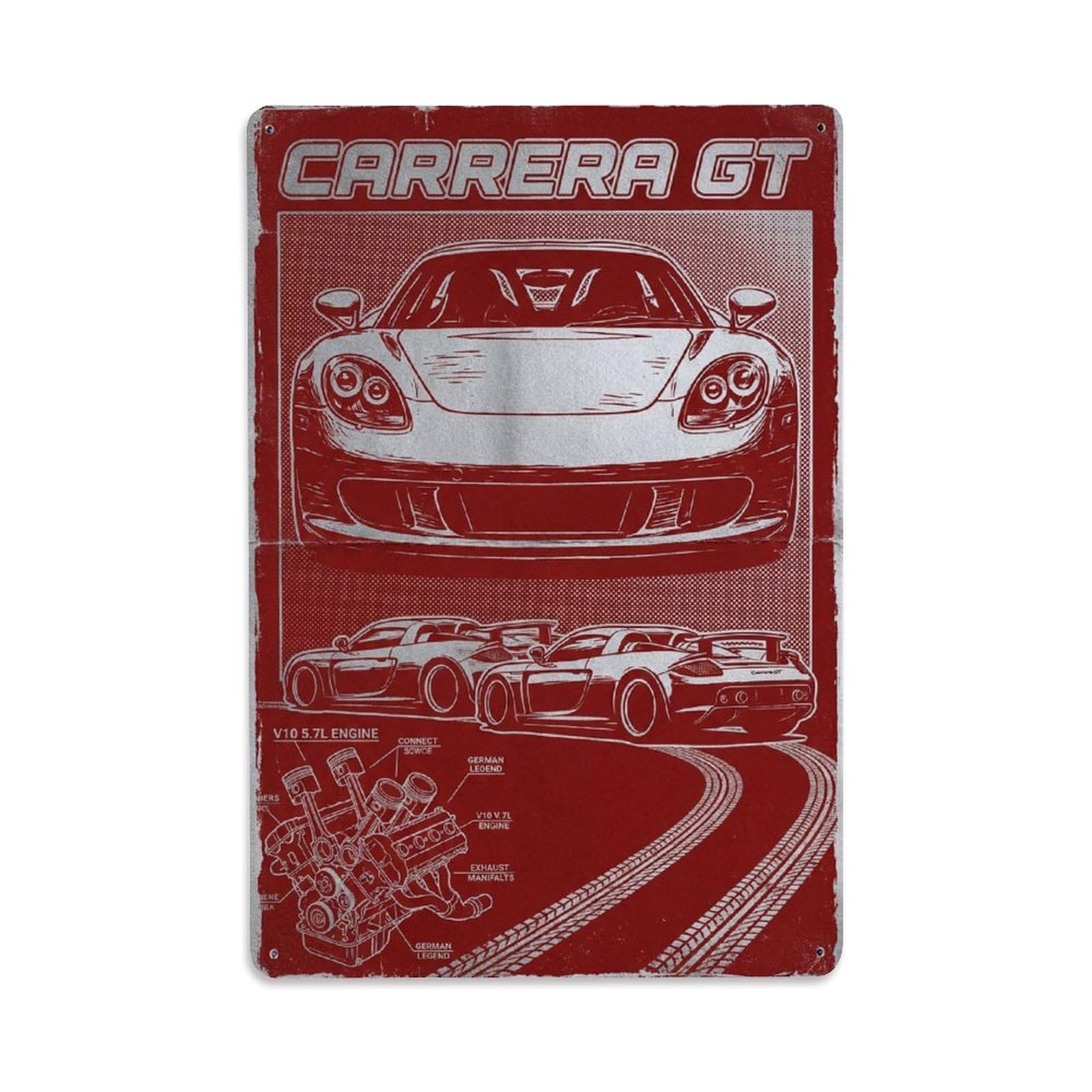 Carrera GT V10 Supercar Roadster Racing Performance Classic Metal Tin Sign Plaque Wall Decor for Cafe, Man Cave, Club Bar, Office, Home Garden Round Metal Poster 8x12Inch