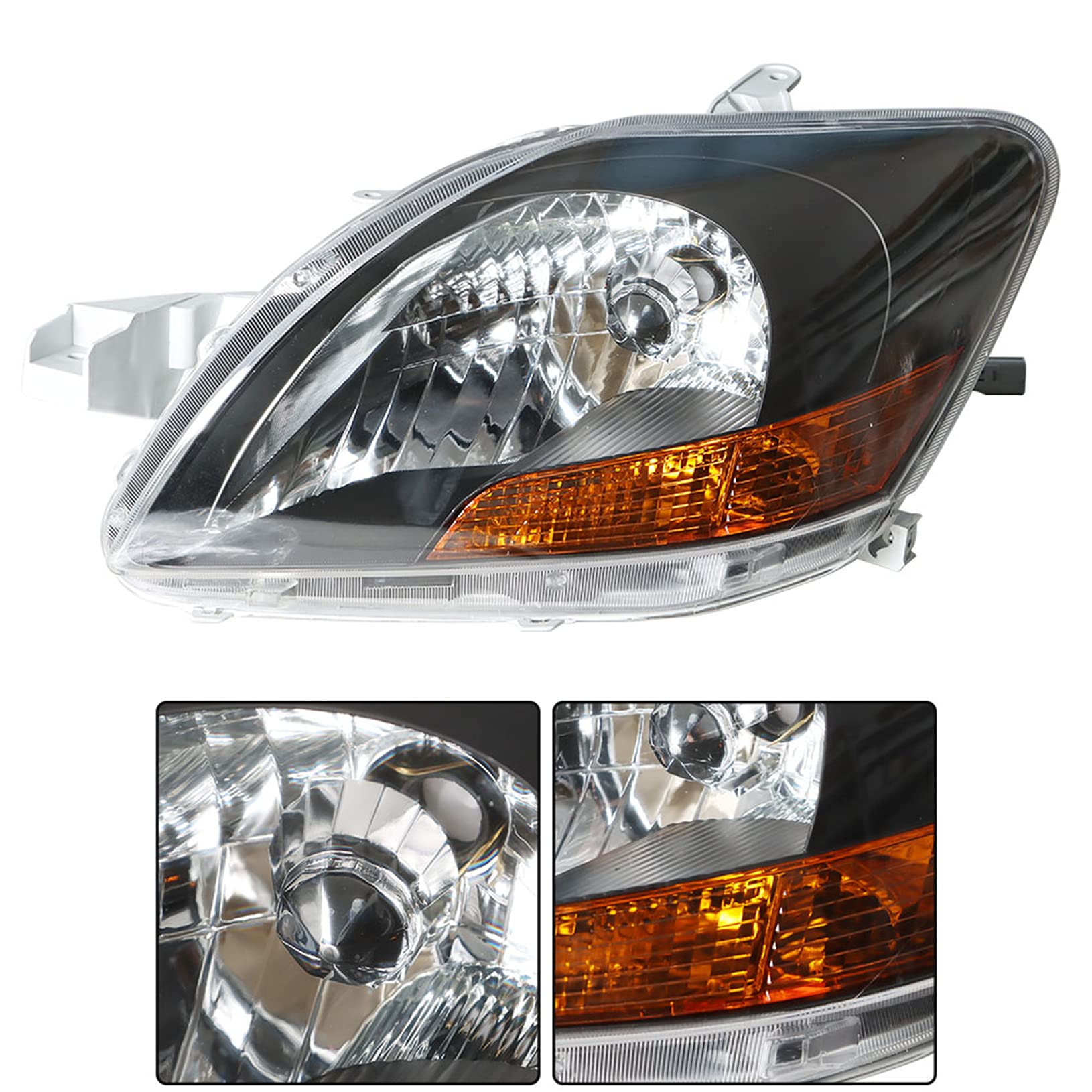 LABLT Headlights Replacement for 2007-2011 Toyota Yaris Sedan Black Housing Projector Headlights Pair Left+Right Side (Passenger Driver Side)