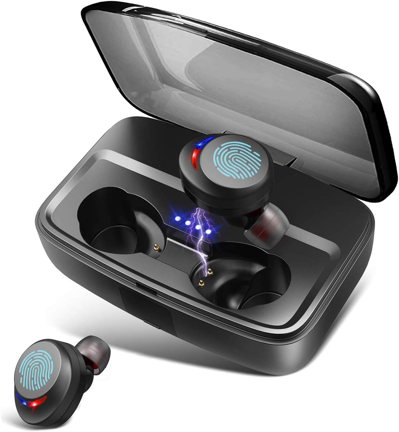 Wireless Headphones Bluetooth Earphones IPX8 Waterproof Deep Bass Stereo Sound Earphones with Microphones 100H Playtime Noise-Cancelling Earbuds with Charging Case