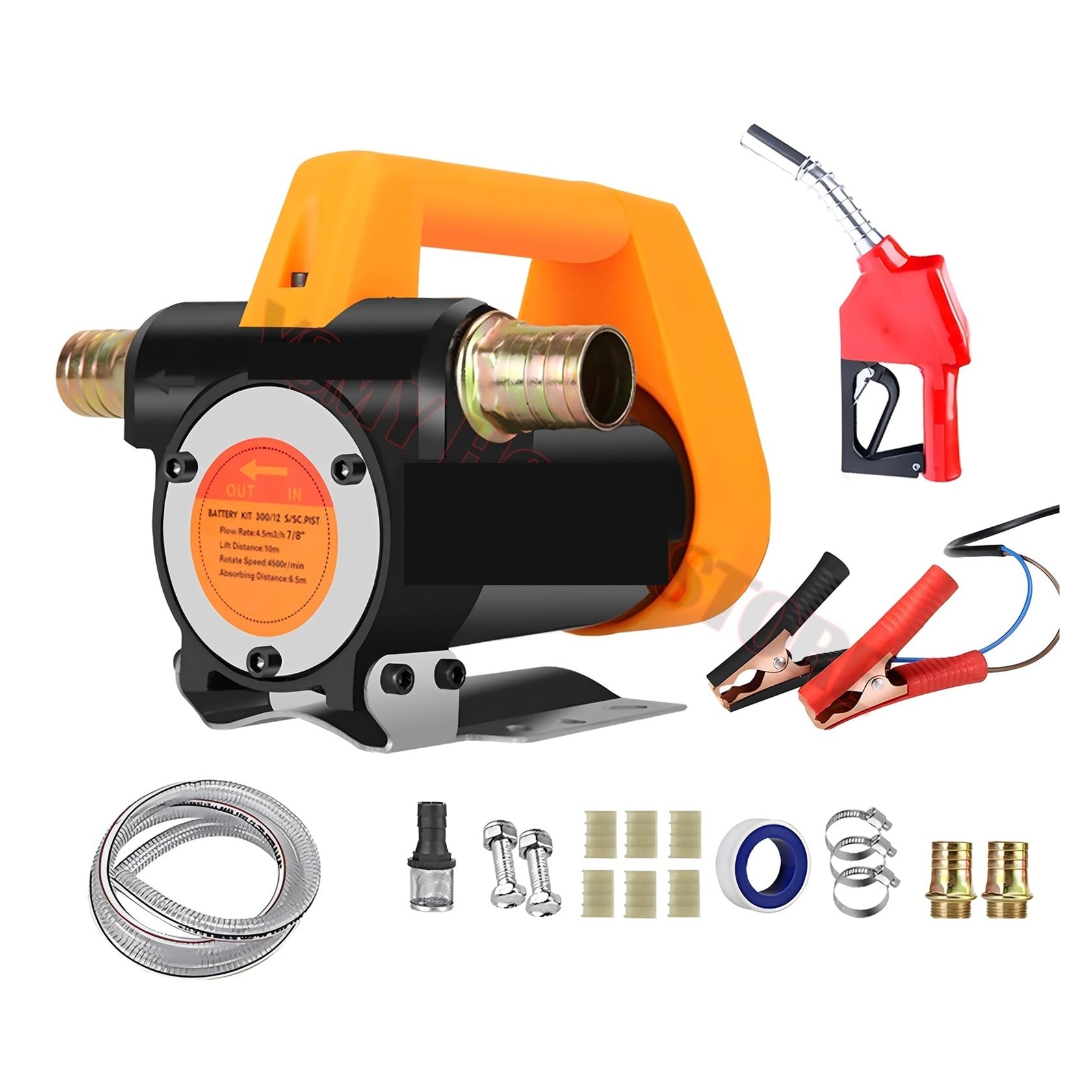 Healbyble 12V-6M Hose-Nozzle Fuel Transfer Pump Kit,12Gpm Portable Electric Self-Priming 12V /220 990W For, Kerosene(12V-6M Hose-Nozzle)