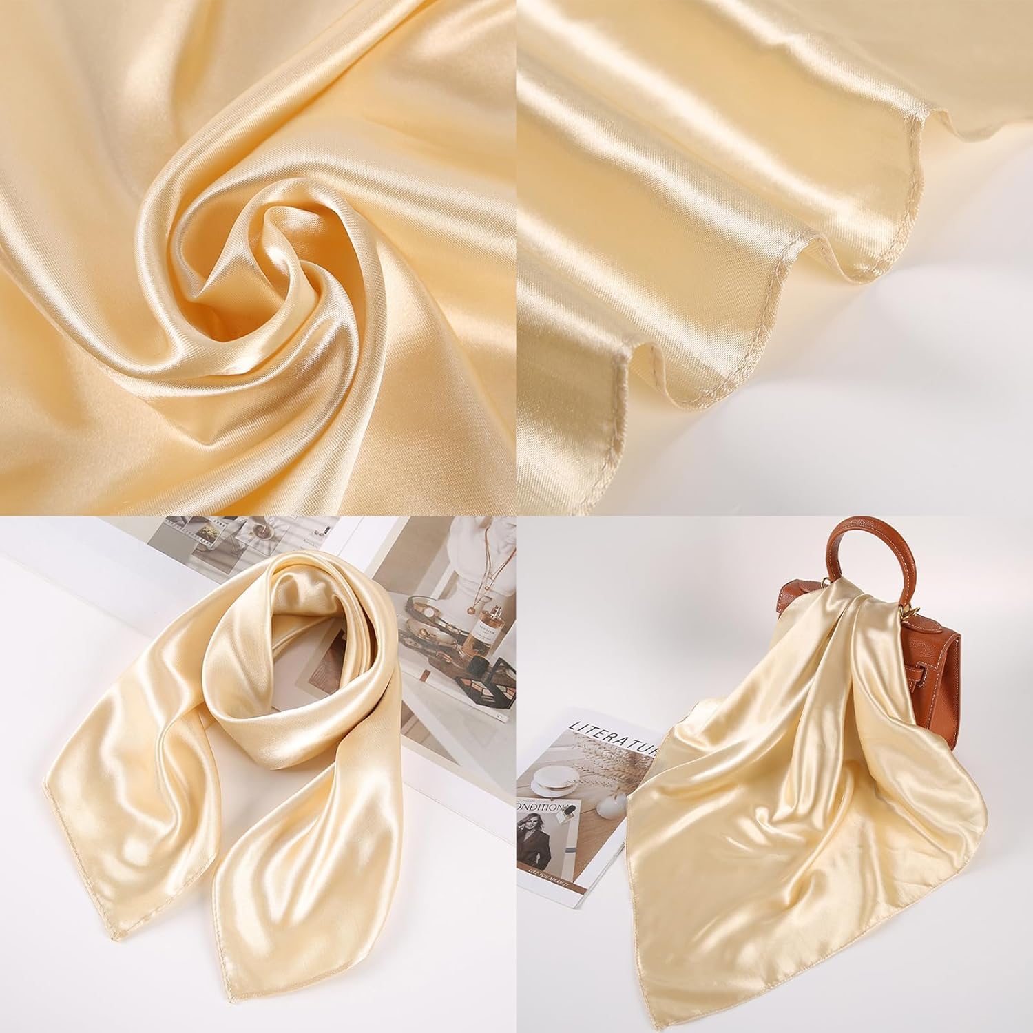 12 Pieces 23.6inch Satin Square Neck Scarf Silk Like Neck Scarf Hair Sleeping Wraps Neckerchief Head Wraps Bandana for Women Girls - Image 3