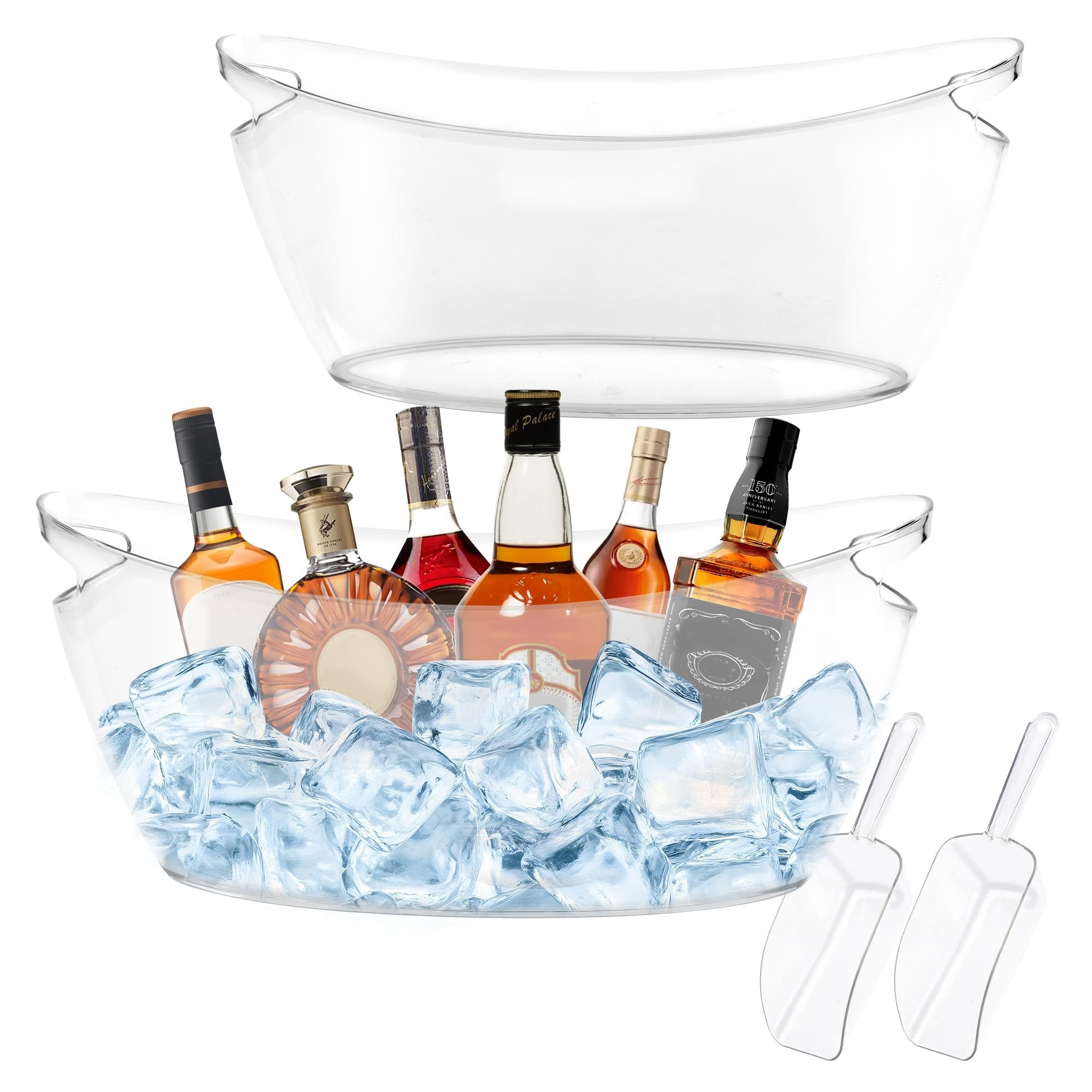 Ice Bucket 2 PCS for Parties 5.5 Liter Large Clear Champagne Beer Tub Mimosa Bar Supplies Kit Acrylic Plastic Wine Beverage Bucket with 2PCS Ice