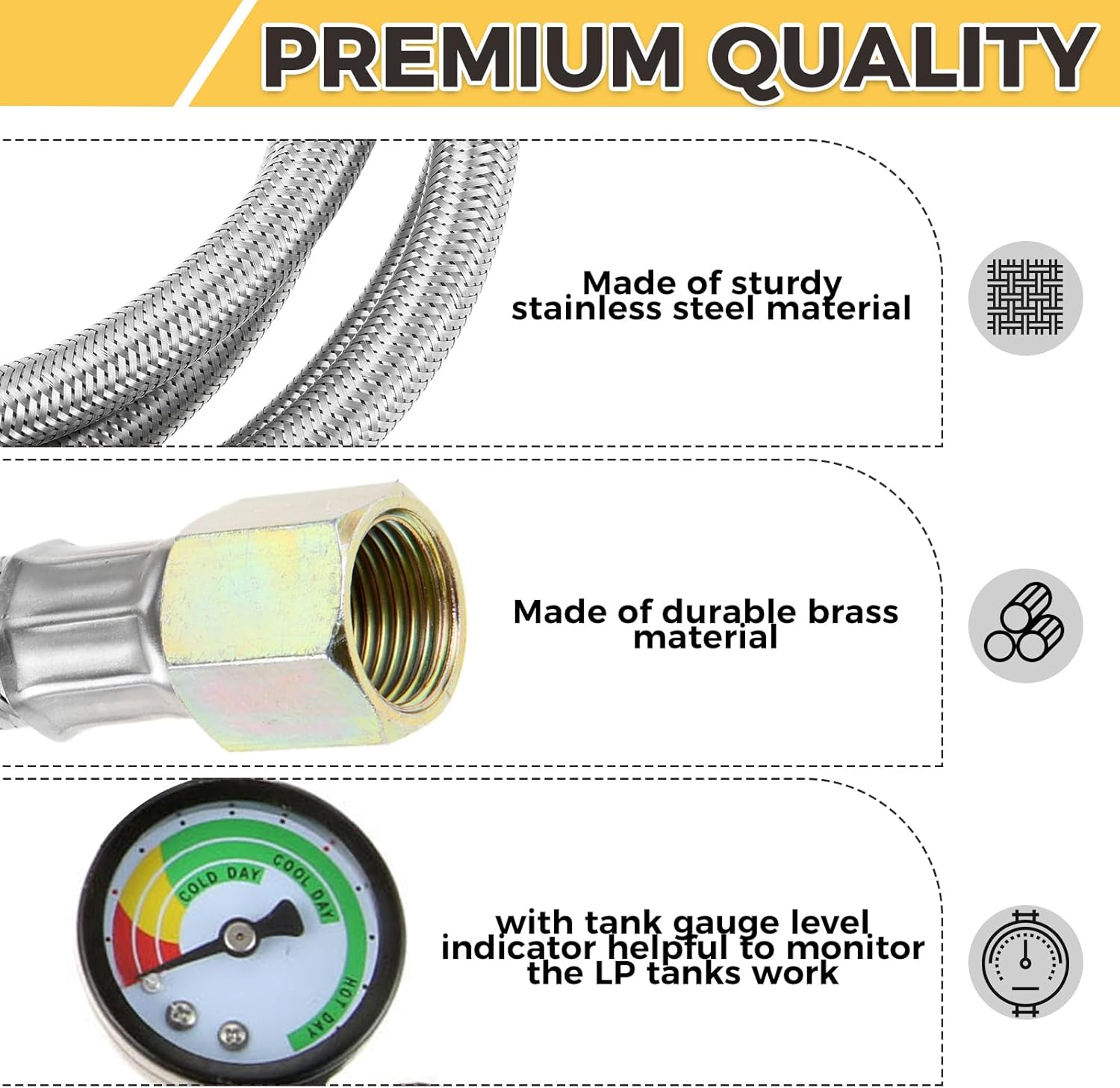 5 Feet Y-Splitter Low Pressure Propane Regulator Double Braided Hose for Kitchen Gas Appliances, LPG Gas Grill, Heater, Fire Pit Table, with Type-1 (QCC1) and 3/8" Female Flare Nut Fitting