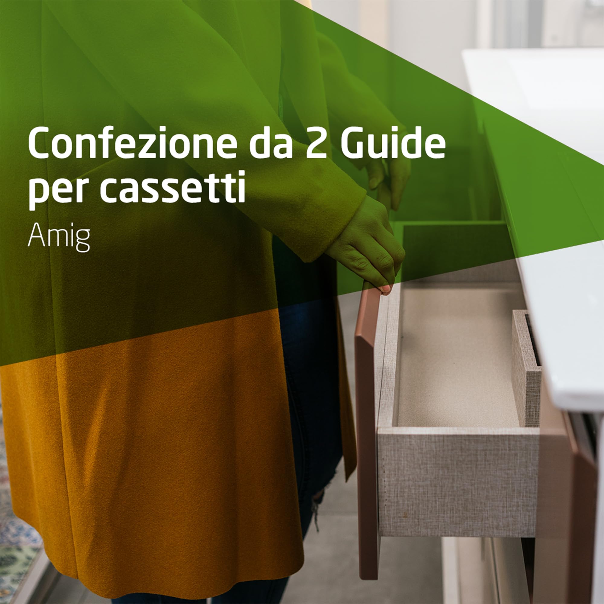 Amig - Set di 2 guide scorrevoli Mod.45 in acciaio zincato per cassetti di mobili cassettiere o armadi di estrazione totale autobloccante e apertura poush, resistenza: 25 kg/coppia: 300 mm, argento