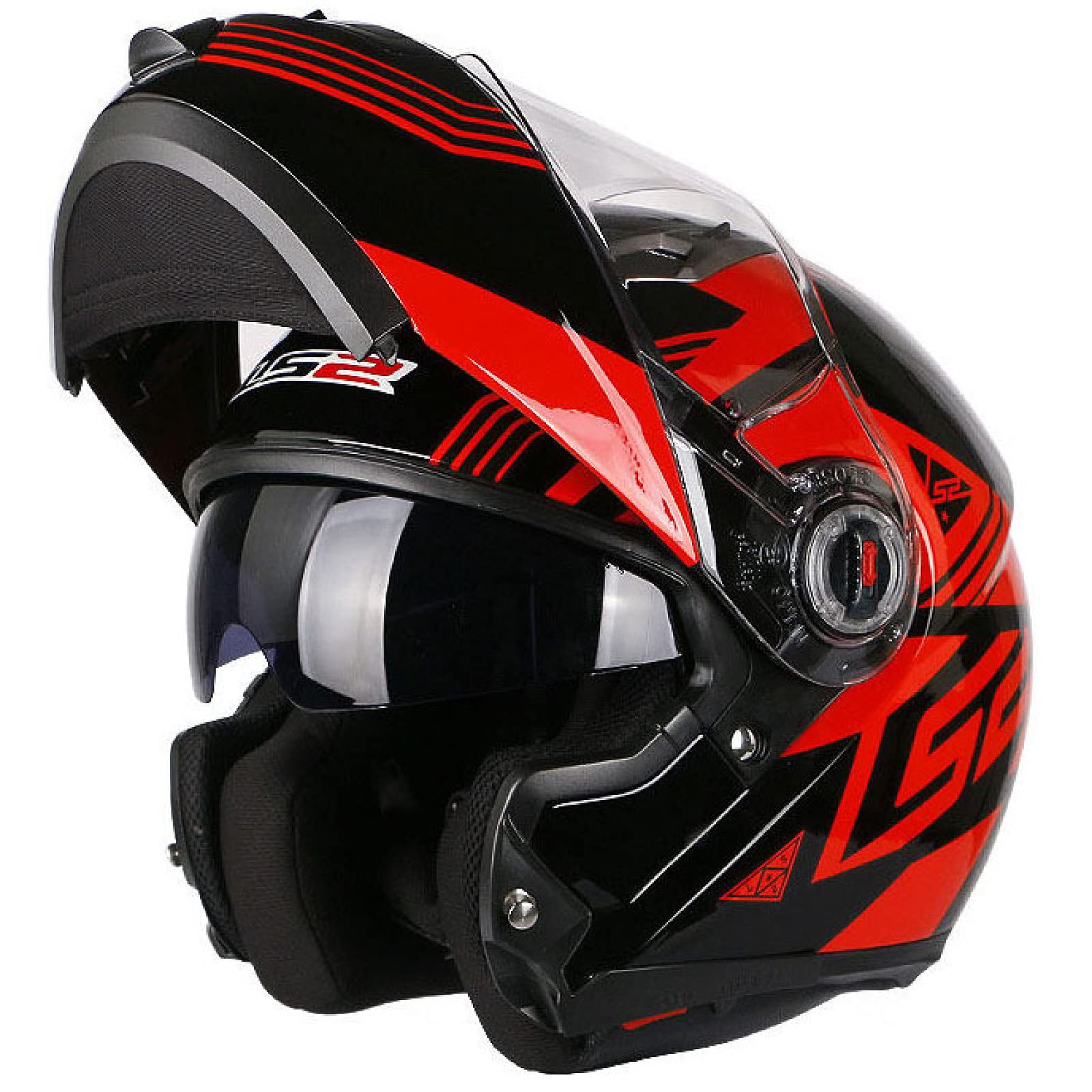 Kaski motocyklowe męskie czerwone Kaski motocyklowe damskie Kaski motocyklowe Flip-Up Kask modułowy motocykl Kaski Crash dla motocykli Motocross,Red black-3XL（61-62cm）