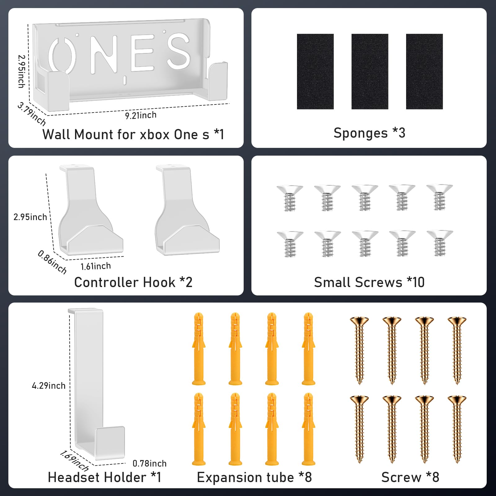 Soporte de pared para Xbox One S, soporte de pared de metal para Xbox One S con 2 soportes desmontables para controladores y colgador de auriculares