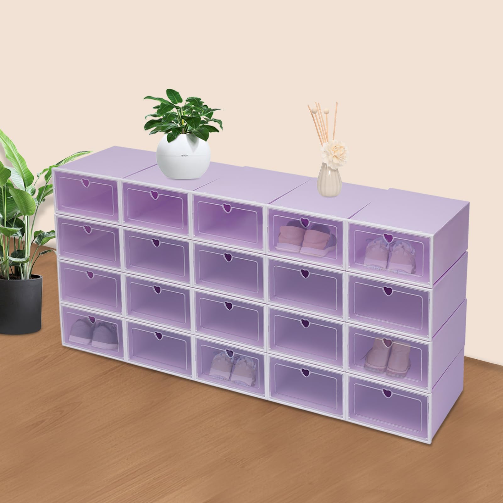 20 cajas de zapatos apilables cajones plegables cajas de zapatos de plástico transparente con tapa zapatero adecuado para hombres y mujeres 33 x 23 x 14 cm