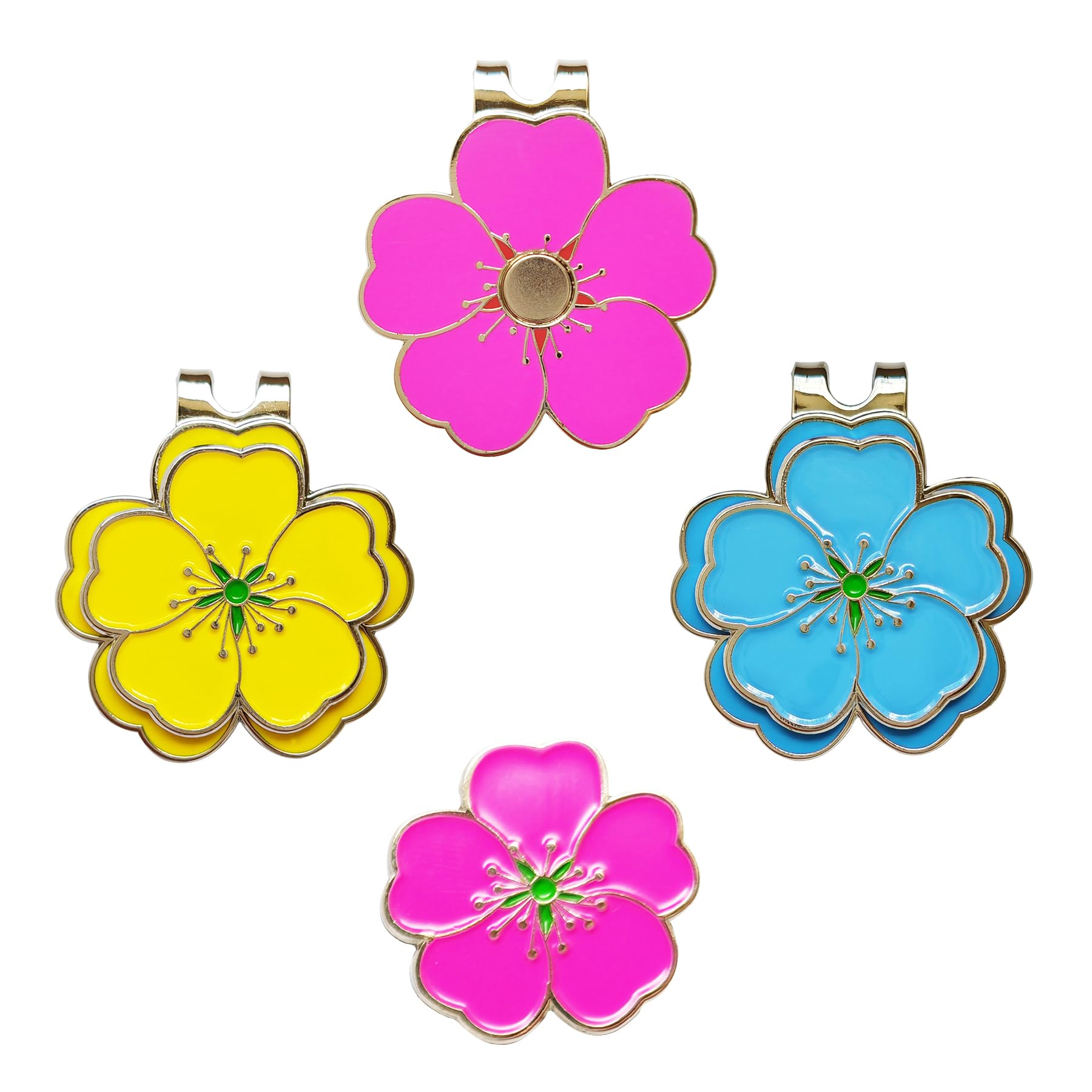 Eshan Marcador de pelota de golf y clip magnético para sombrero de golf, juego de clips de trébol de flores, marcadores de bolsa de golf, accesorios de regalo para mujeres