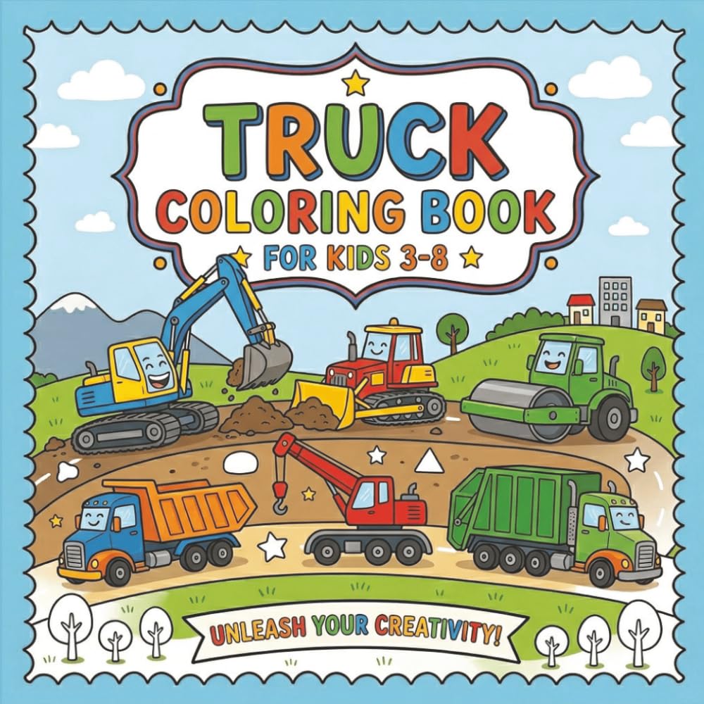 Truck Coloring Book for Kids 3-8: Fun & Easy Trucks to Color | Dump Trucks, Fire Trucks, Monster Trucks & More | Big Simple Designs for Toddlers & ... Pages | 8.25x8.25 Inches, 71 Pages