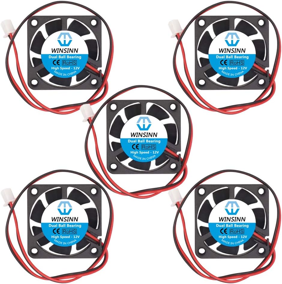 WINSINN 40mm Fan 12V Dual Ball Bearing DC Brushless Quiet Cooling 4010 40x10mm for 3D Printer Extruder Hotend Makerbot MK7 MK8 CPU Chip Arduino - 2Pin 0.1A 1.2W 6000+-5% RPM (Pack of 5Pcs)