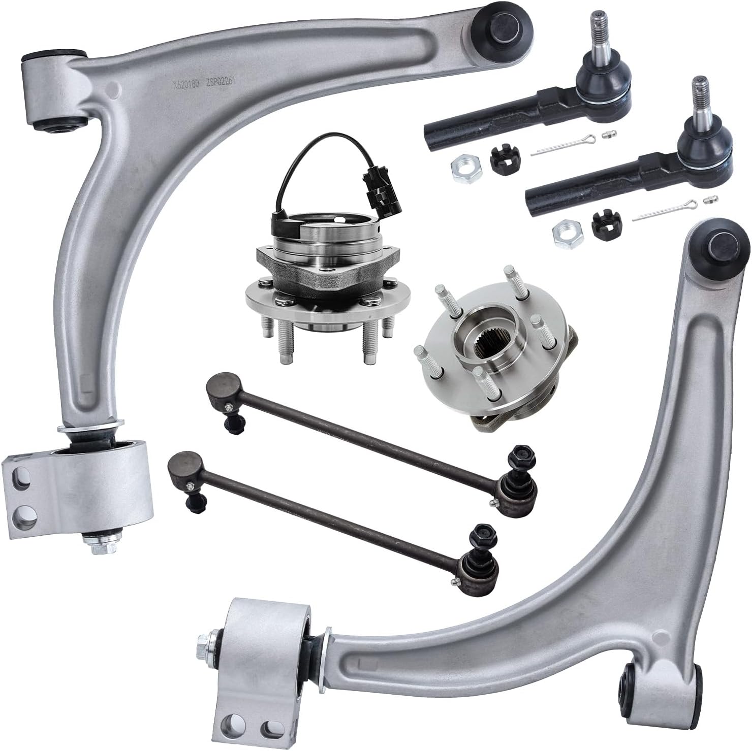 Detroit Axle - Front 8pc Control Arms Wheel Bearing Hubs Kit for 2004-2012 Chevy Malibu Pontiac G6 Saturn Aura, Lower Control Arms w/Ball Joints Wheel Bearing Hubs Sway Bars Tie Rods Replacement