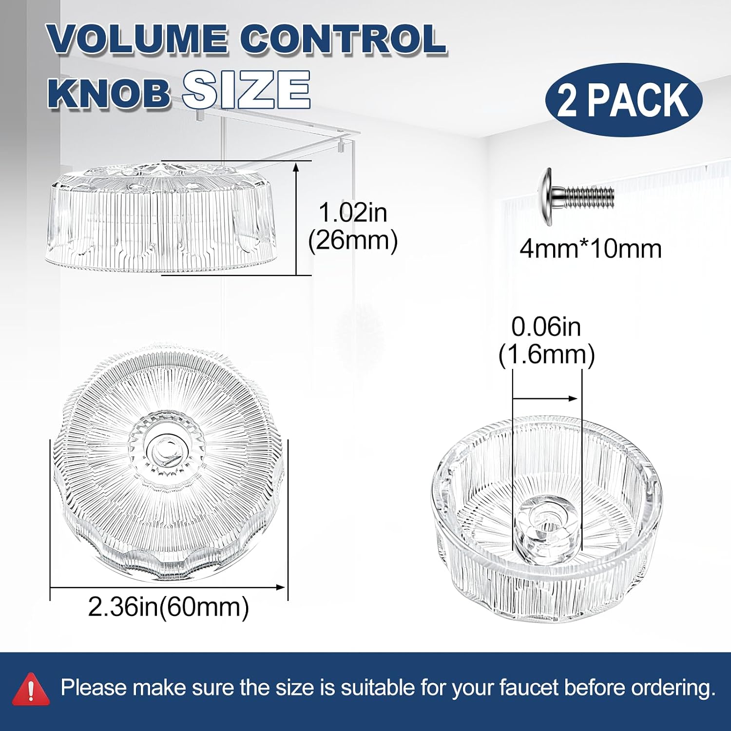 2Set MXT11 Shower Handles Kit for Mixet Tub Shower Faucet,Clear Acrylic | Temperature and Volume Handles,Tub & Shower Knob Replacement,Easy to adjust temperature and control water flow