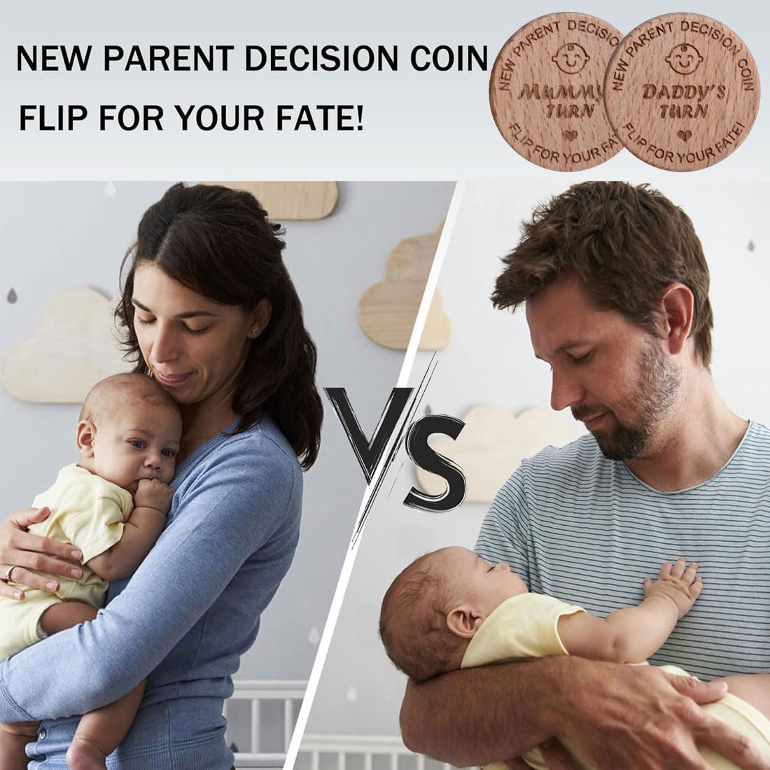 LEEQBCR 2 Pieces Newborn Baby Wooden Decision Coin, Baby Gift Decision Coin, Birth Gift, Gift Ideas for Mum-to-be, Christening Gift for Boys and Girls - Image 4