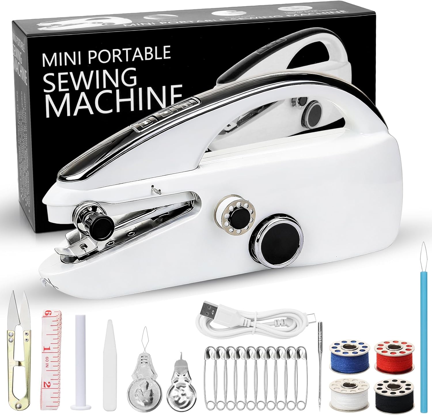 Handheld Sewing Machine, Portable Mini Sewing Machine with Dual Speed & USB/Battery Power, Electric Small Sewing Machine for Beginners & Adults, Emergency Repairs, DIY on Clothes, Jeans, Bags, Crafts