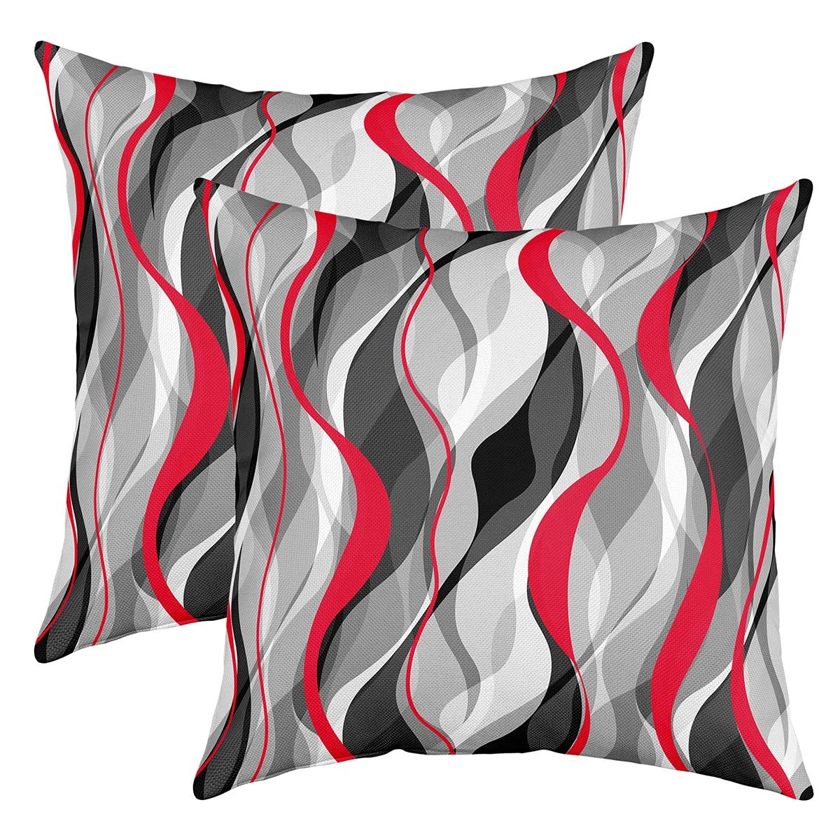 Loussiesd Red Grey Black Stripes Reversible Throw Pillow Covers Kids Geometric Pillow Covers Home Decor for Square Cushion Covers Set of 2 Modern Striped Art Abstract Art 22x22 Inch
