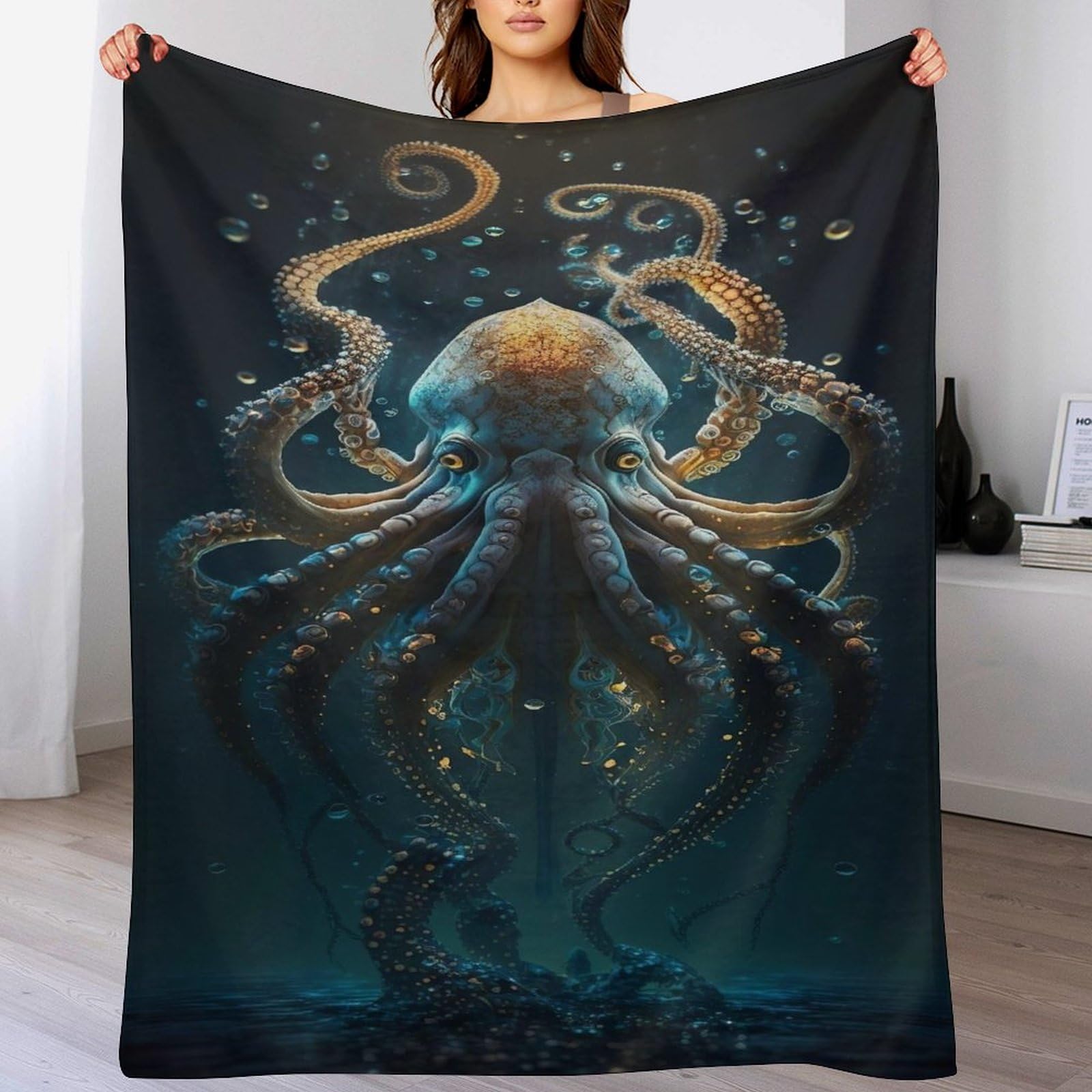 Manta con estampado de pulpo de franela suave para cama y sofa 130x150 cm