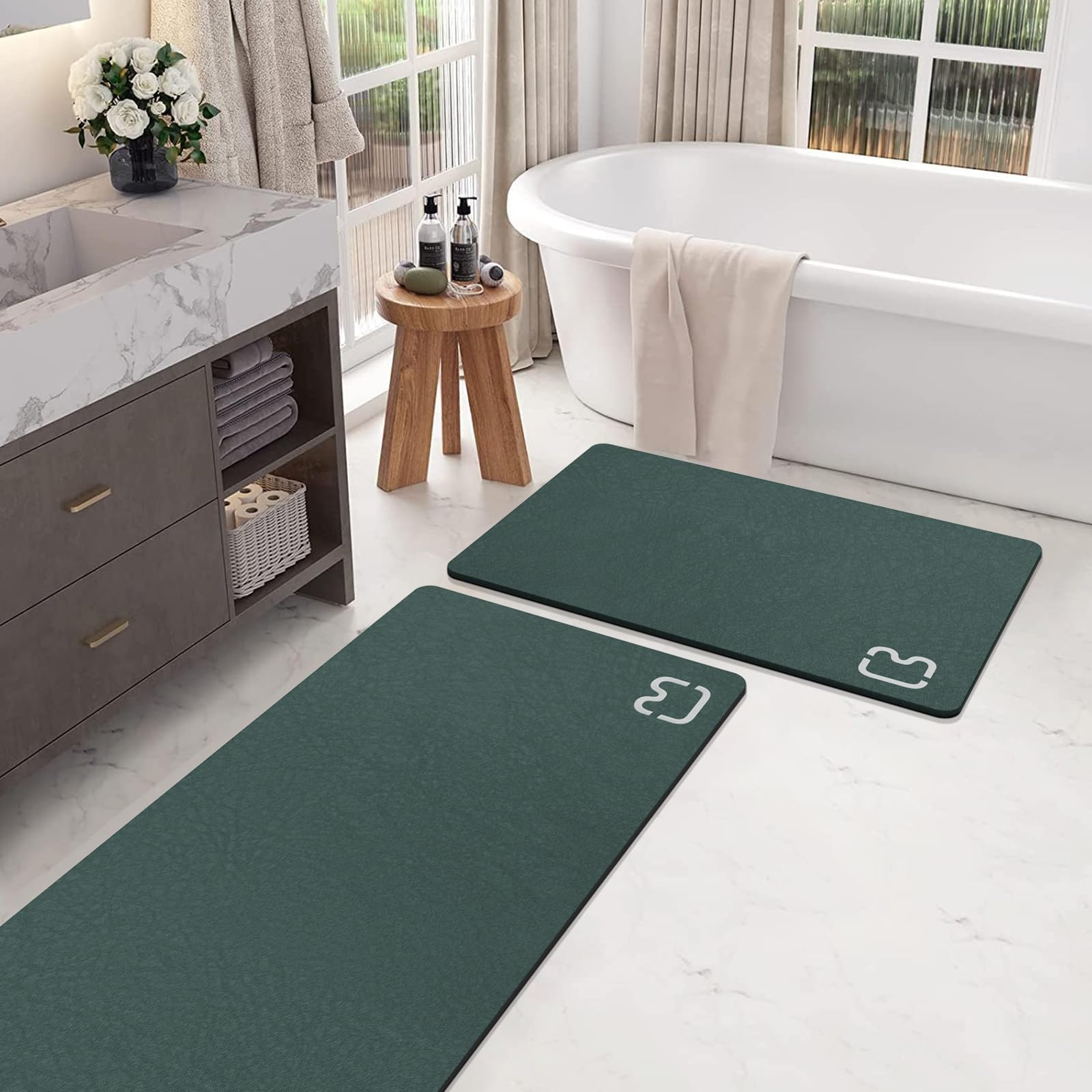 2 Piece Bathroom Rugs Mat Set - Quick Dry Diatomaceous Earth Bath Mat for Bathroom Non-Slip Bath Rug with Rubber Backing, Absorbent Bath Mats Thin