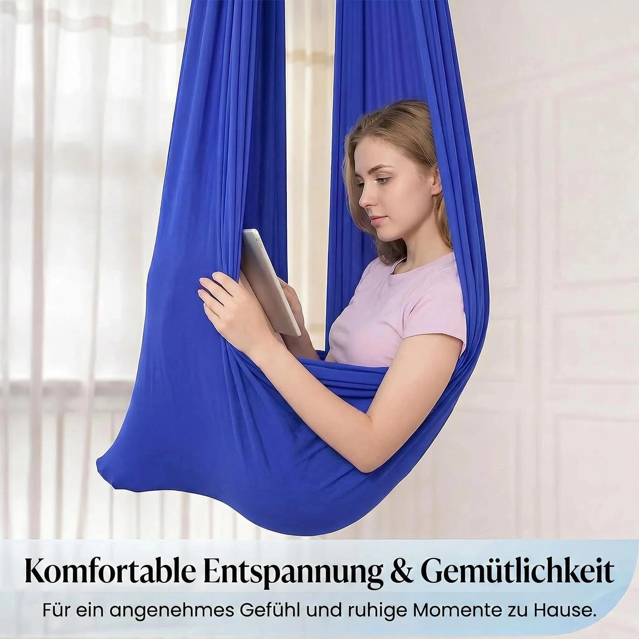 YogaTuch Zum AufhäNgen Swing 150 Kg Max. Tragfähigkeit & Beschlag, perfekt gegen Ängste und für mehr Glück (280 x 150 cm) (Königsblau)