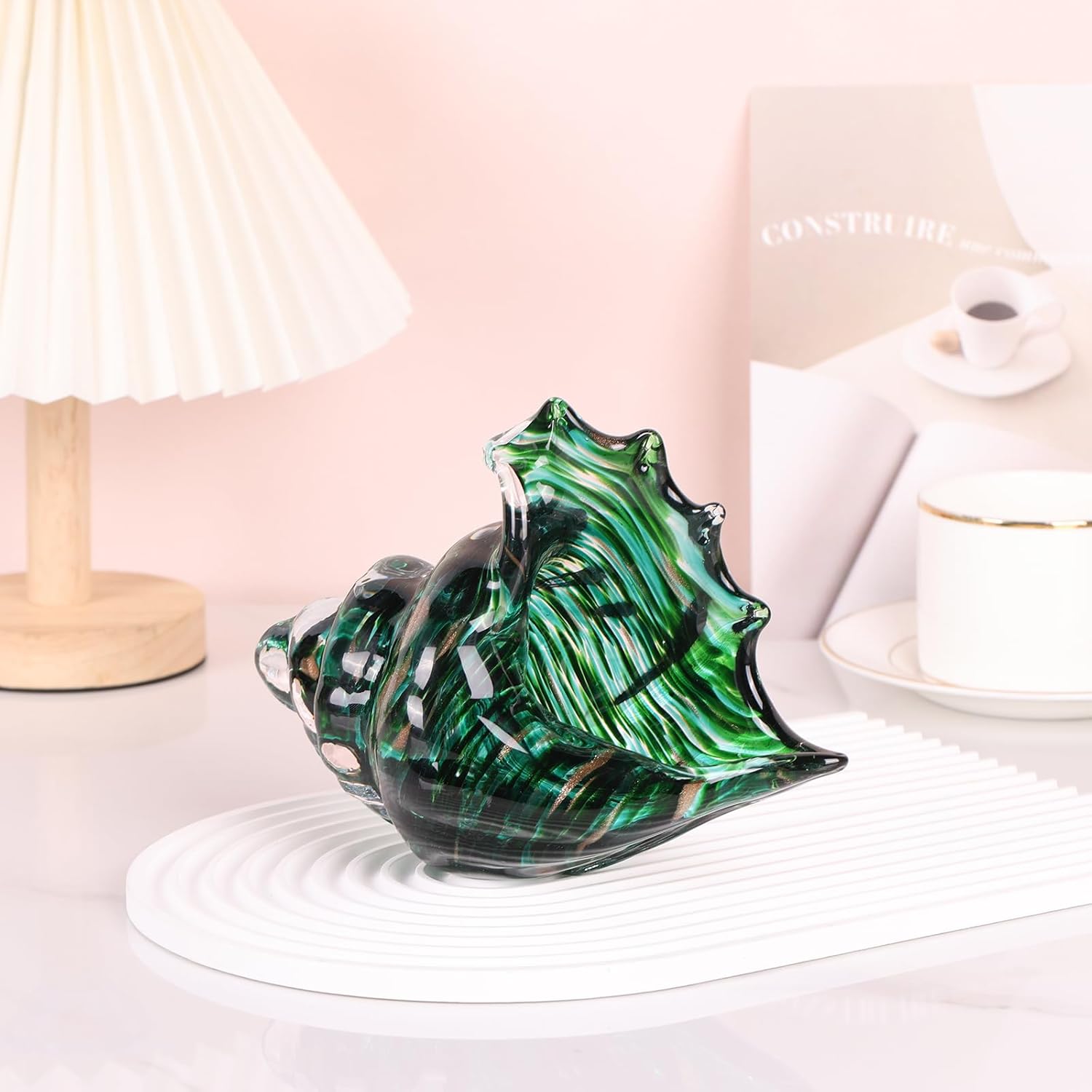 LCCCK Hand Blown Glass Conch Shell Sculpture, Sea Glass Art Figurines, Beachy Room Decor, Teal Conch Shell Decorative Statues, Sea Shell Coastal Decor for Shelf House Room, Beachy Gifts - Image 4
