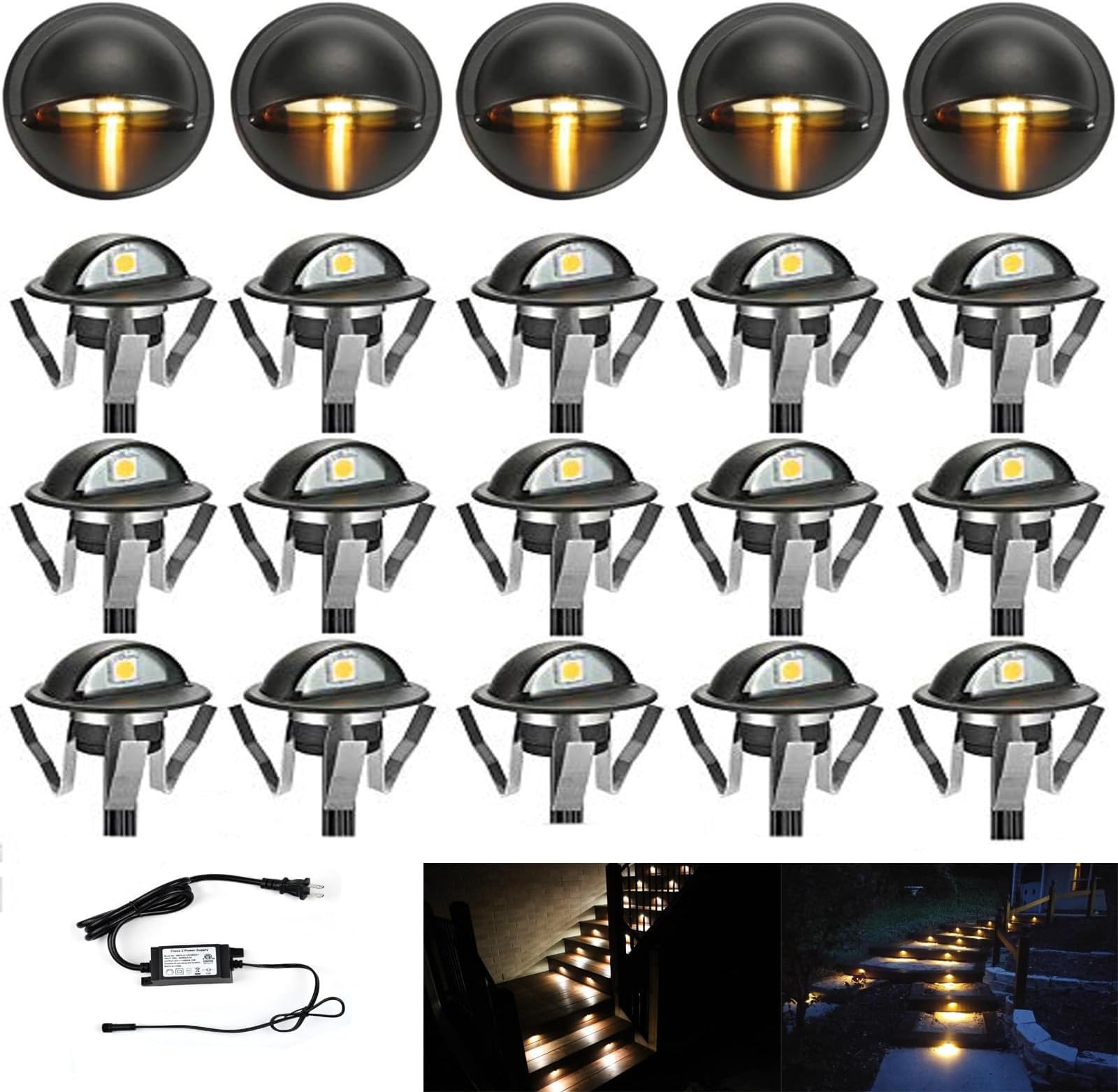 FVTLED Pack of 20 Warm White Low Voltage LED Deck Lights kit Φ1.38 Outdoor Garden Yard Decoration Lamp Recessed Landscape Pathway Step Stair Warm White LED Lighting, Black