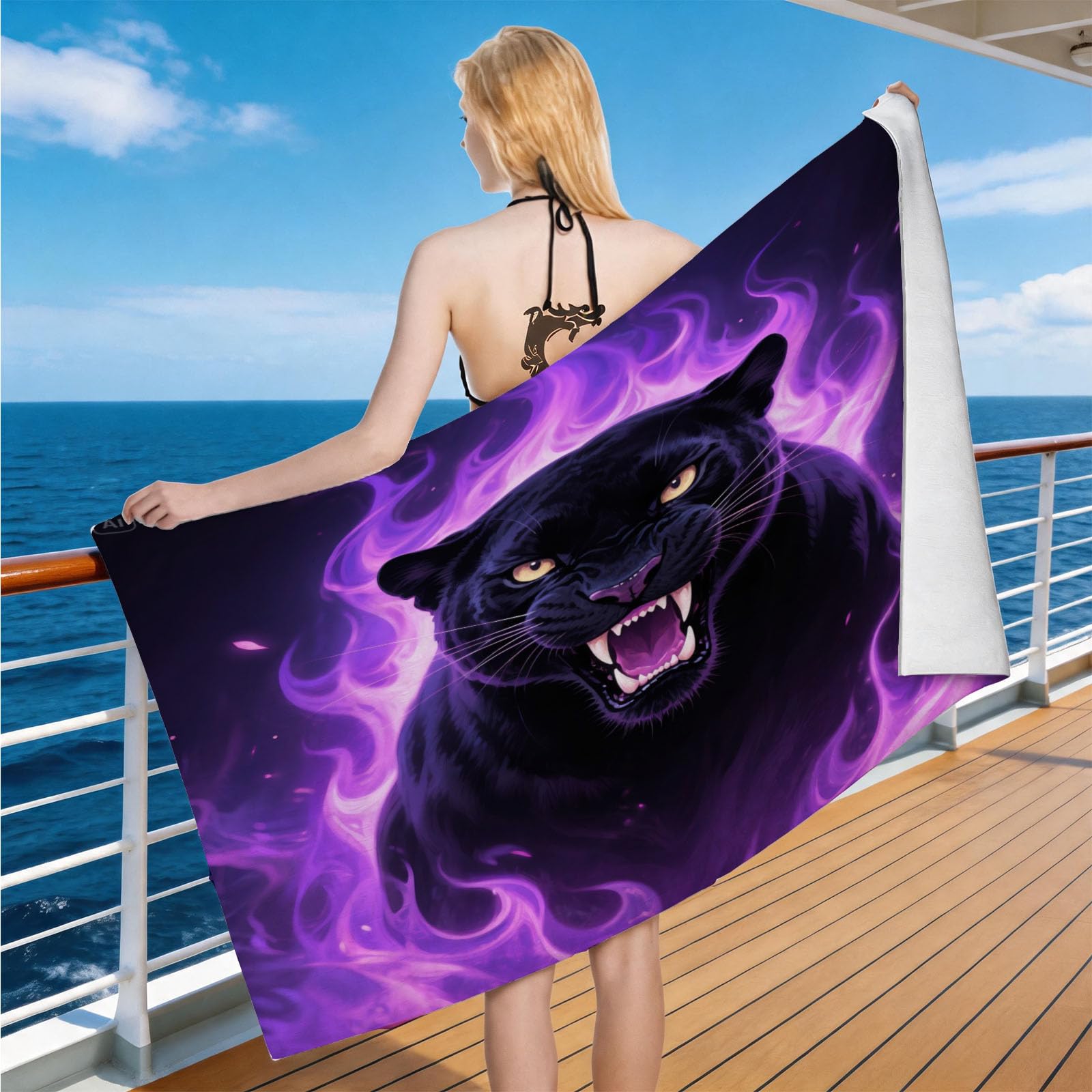 Hongduo Microfiber Quick Dry Beach Towel Panther, 3D Dreamy Beach Towels Absorbent Fast Drying Bath Towels, Travel Camping Gym Swimming Bathroom (70x150cm)