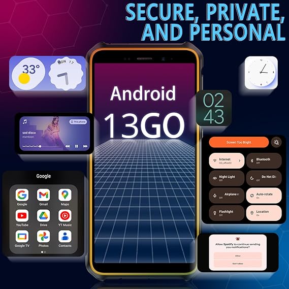 Ulefone Armor X12 Rugged Smartphone Android 13, Max 6GB RAM 32GB/256GB ROM, 13MP Underwater Camera, 3-Card-Slot, 4G Mobile Phone, UK Phone, Black