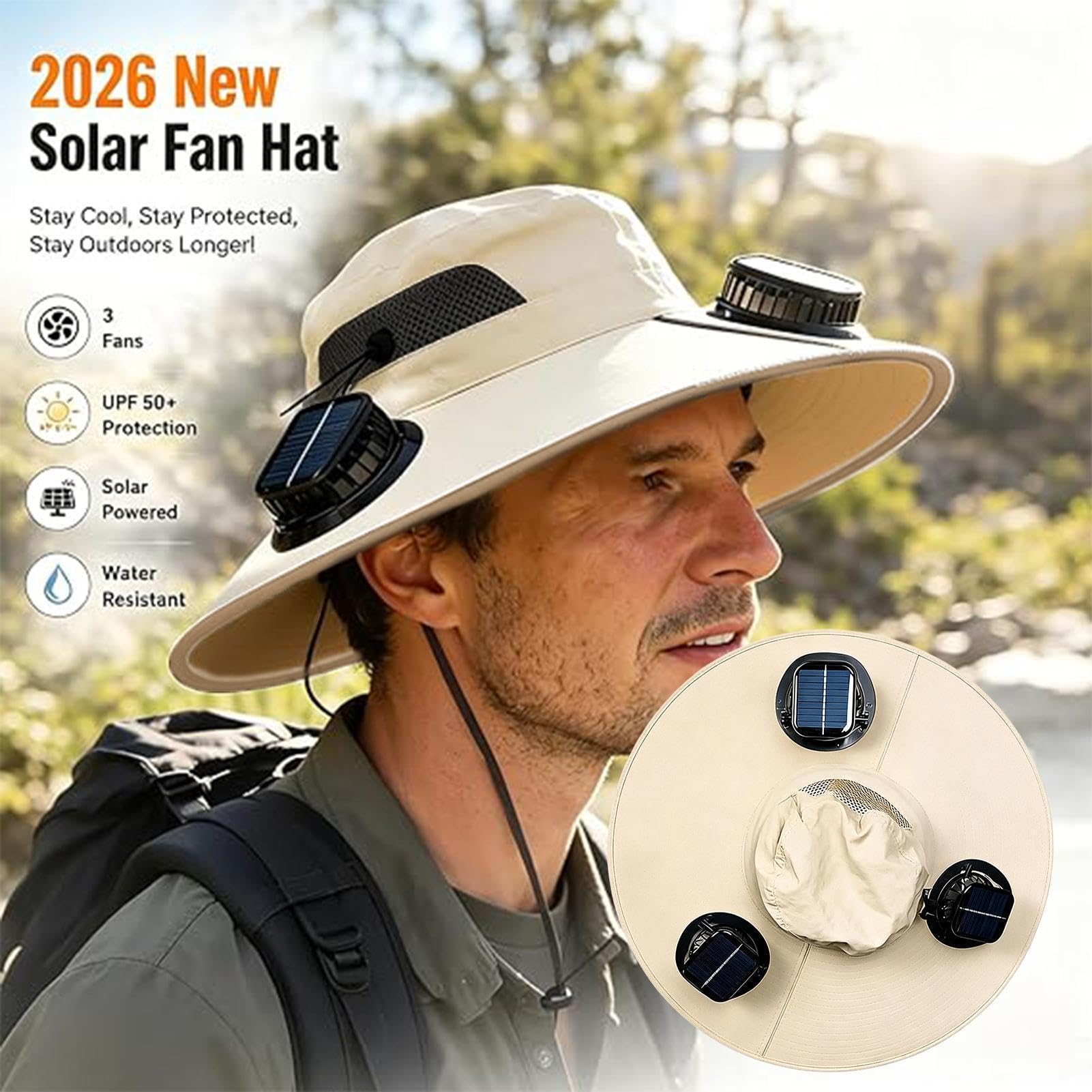 Cappello a ventaglio solare con 3 ventole, cappello da sole a tesa larga |