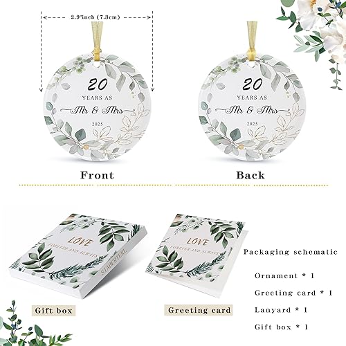 Miniatura 2 de Regalo de boda para padres y parejas, adorno de 20 aniversario 2023 colgante de Navidad, recuerdo de cerámica de 20 años casados como señor y señora