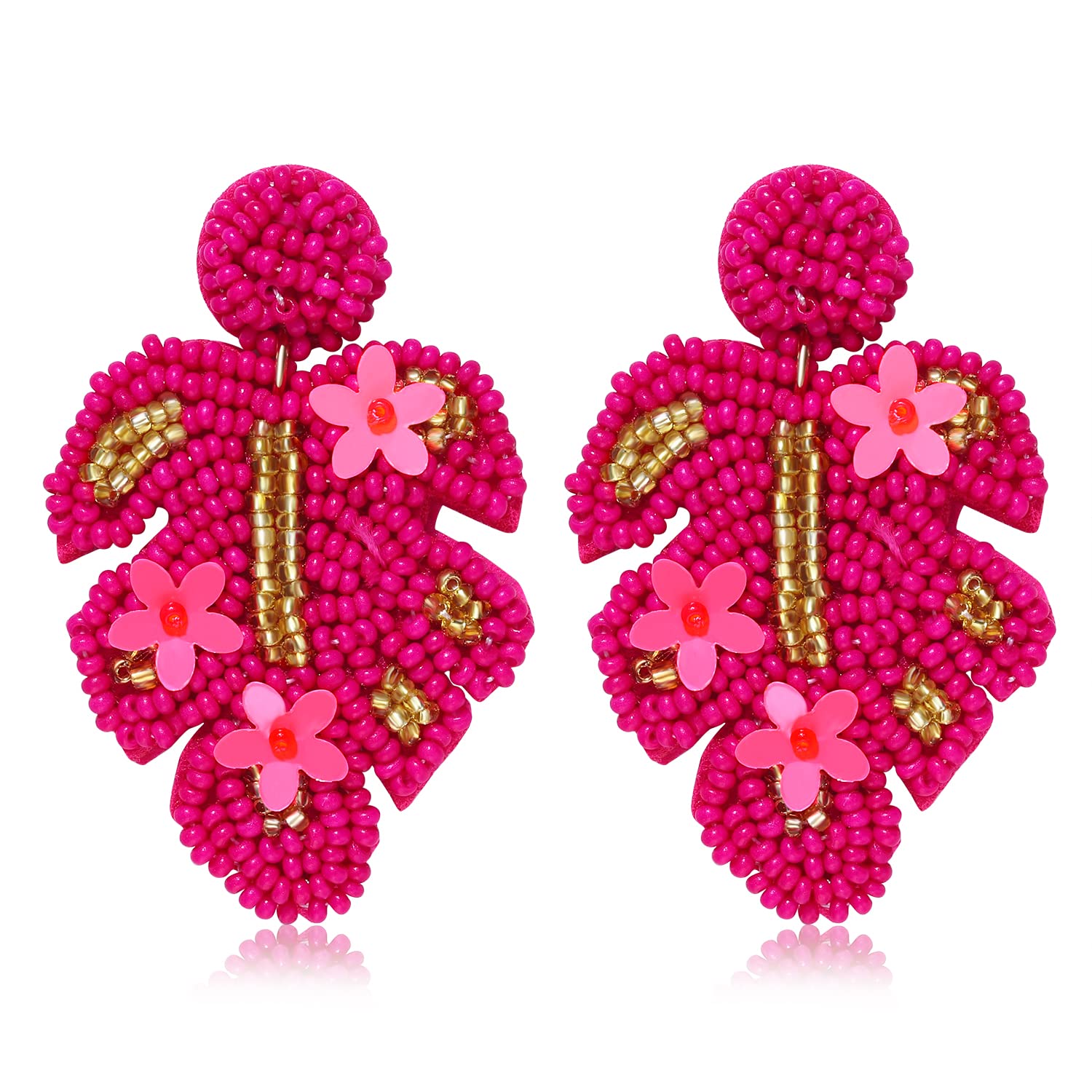 JERTOCLEBead Dangle Earrings for Women Beaded Earrings Bohemia Handmade Colorful Bead Drop Earrings Bead Leaf Earrings Flower Earrings for Women Girls