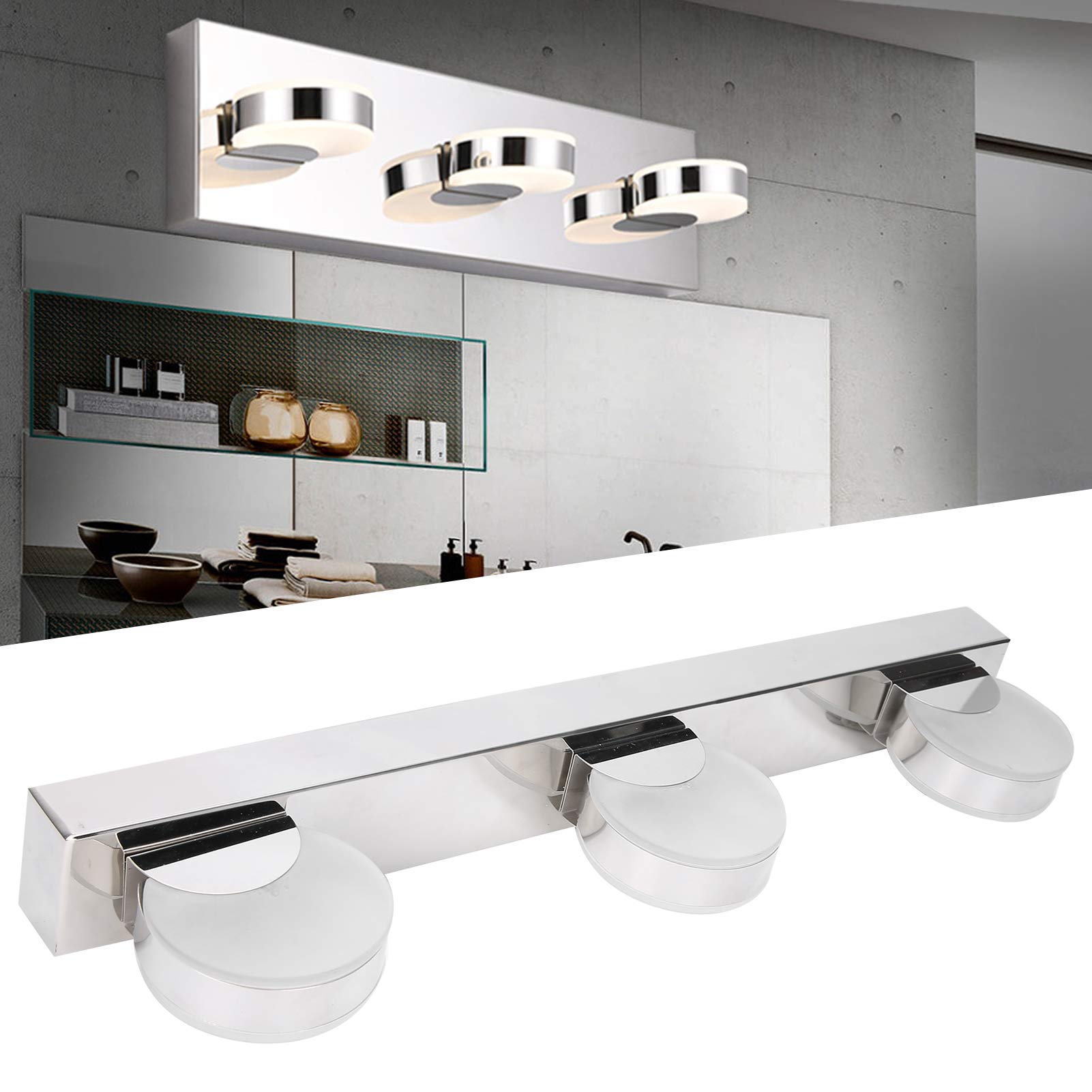 Wakects Lampada da Parete in Acciaio Inox PMMA Specchio Luce Frontale 9W 4000K 104F Testa Orientabile per Bagno Toilette Toeletta Soggiorno Camera da Letto