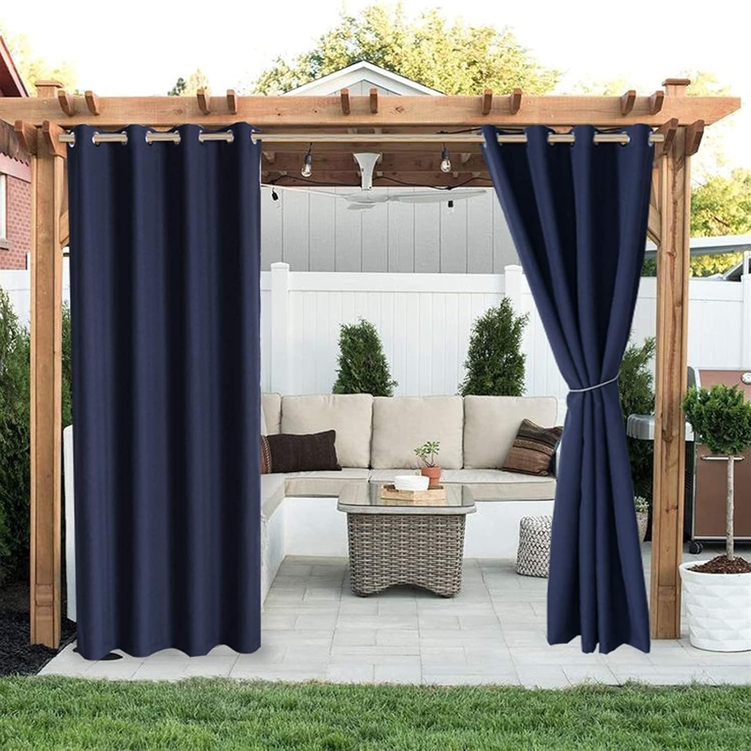 Liveinu Waterproof Outdoor Patio Curtains Silver Grommet Porch Decor Thermal Insulated Curtain for Porch Gazebo Pergola Canopy Shower Pool 59" W x 65" L(1 Panel Beige