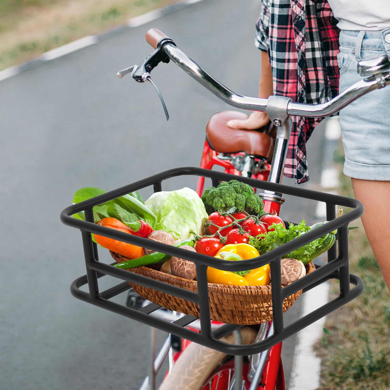 Cestino da bicicletta in ferro nero, anteriore e posteriore, per la maggior parte delle biciclette con portapacchi, può essere utilizzato anche come cestino per la casa