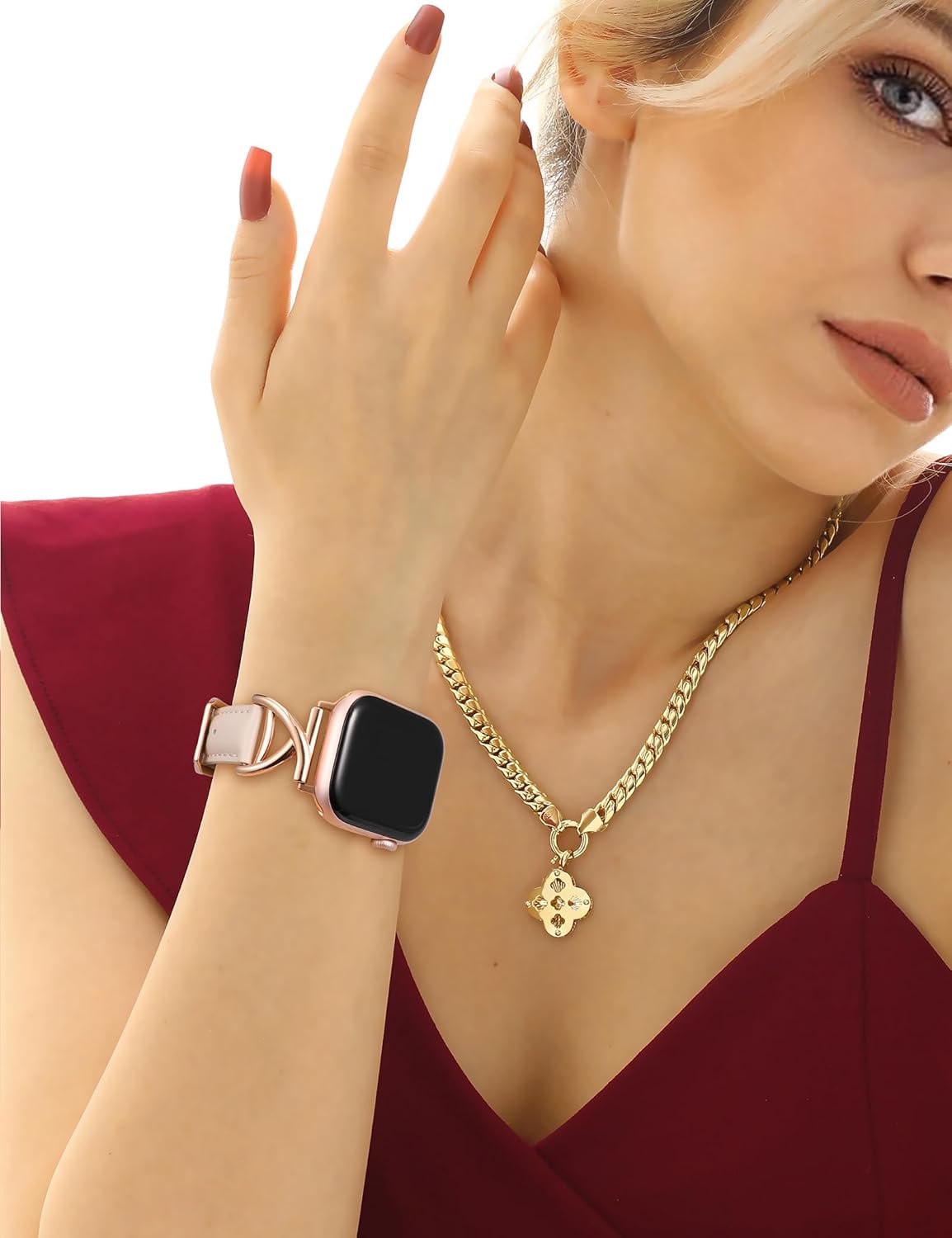 Minyee Leather Band Compatible with Apple Watch Bands 38/40/41/42/44/45/46/49mm Women, Slim Dressy Premium Leather Strap with A-Shape Metal Buckle for iWatch Series 11 10 9 8 7 6 5 4 SE/Ultra 3 2 1 - Image 7